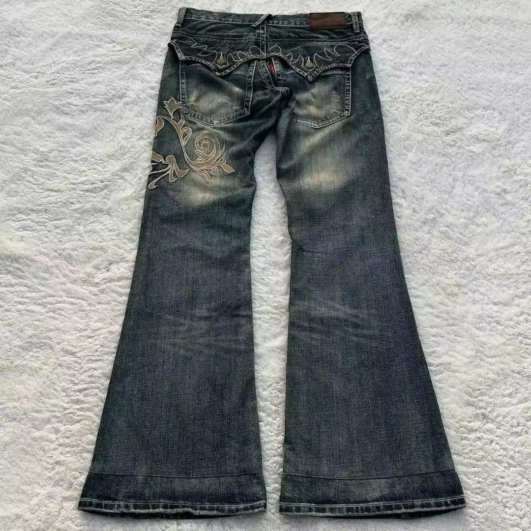 Japanese Brand Retro Harajuku Embroidery Pattern Micro Flare Jeans Size 34" / US 12 / IT 48 - 2 Thumbnail