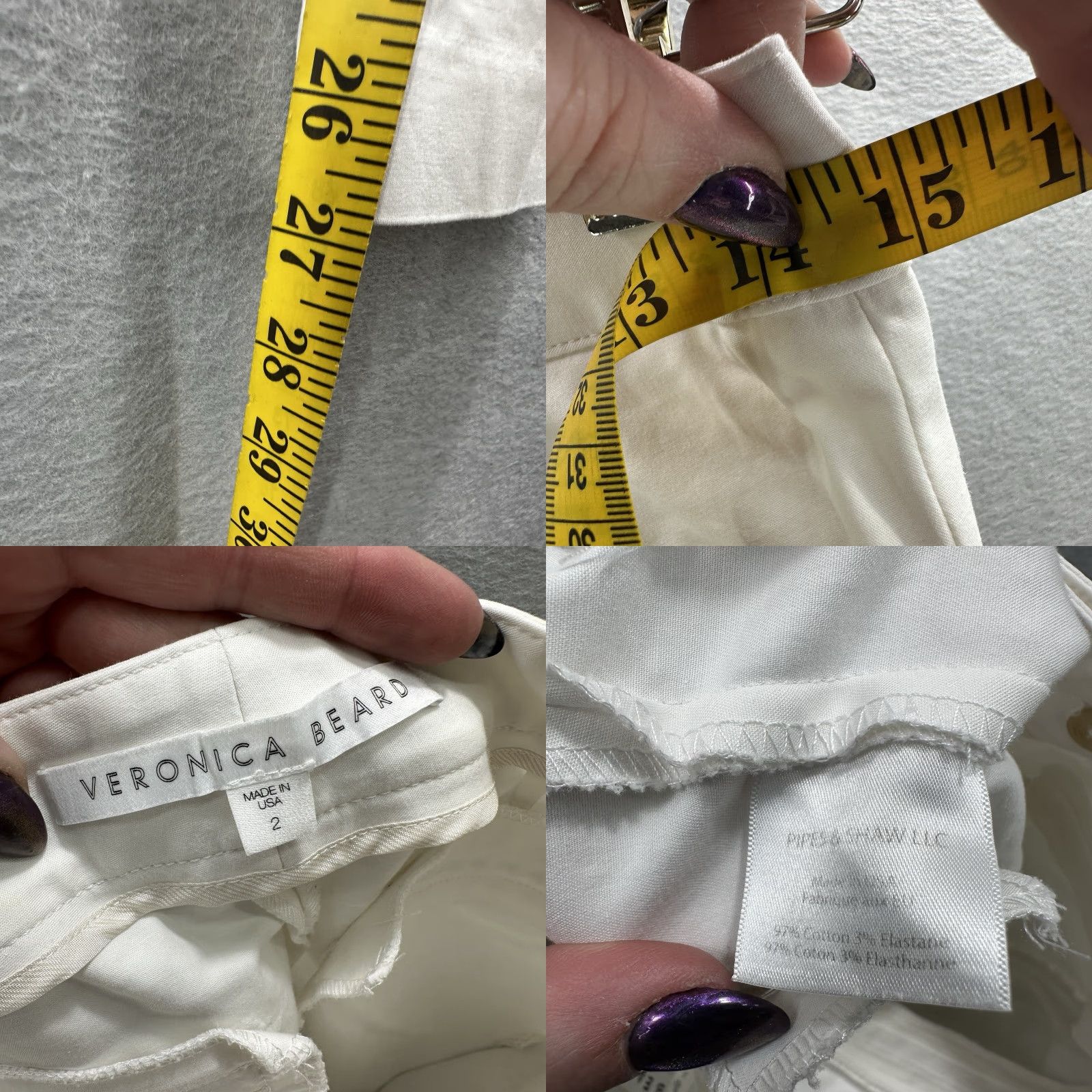 Veronica Beard VERONICA BEARD Pants Womens 2 Skinny Zip Ankle WHT Cotton Elastane Casual Business Workwear 2 White Slim Twill Zipper Pockets Street USA 90s? Size 26" / US 2 / IT 38 - 9 Thumbnail
