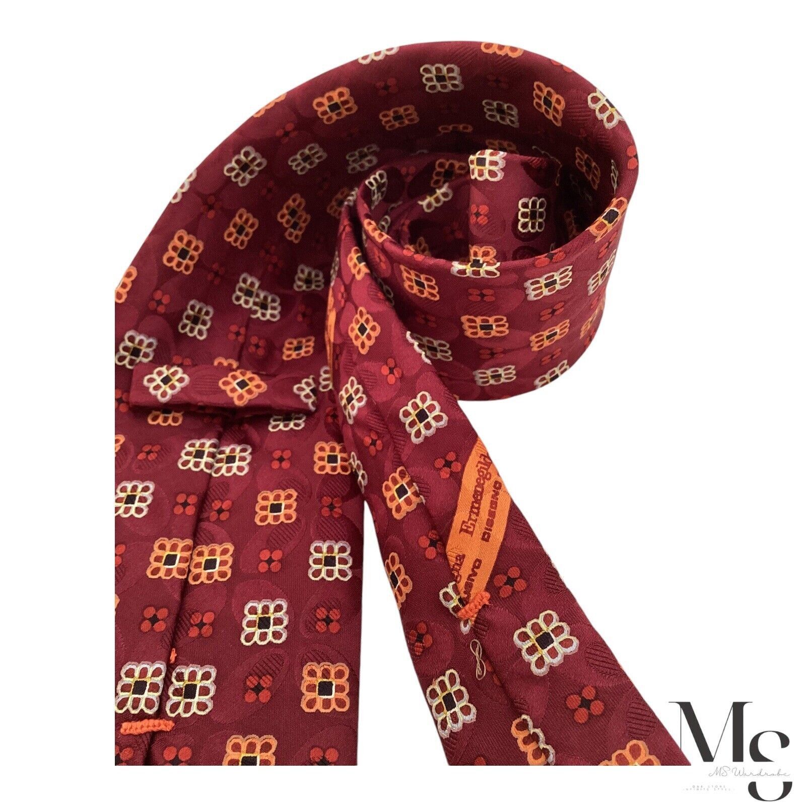 Ermenegildo Zegna ERMENEGILDO ZEGNA Burgundy Geometric Silk Tie Made In Italy Size ONE SIZE - 4 Thumbnail