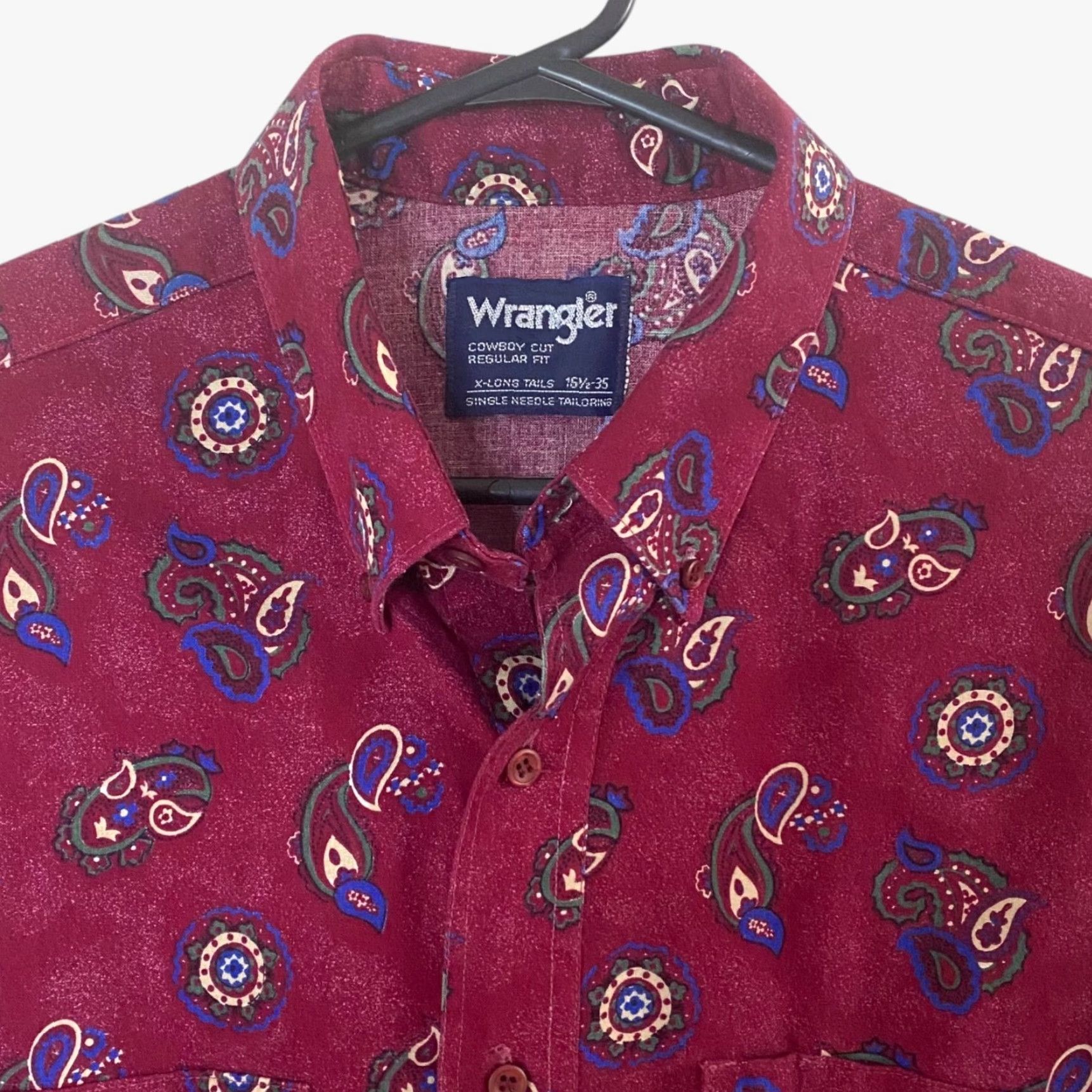 Wrangler VINTAGE Wrangler Cowboy Cut X-Long Tails Western Shirt Red Men's 16.5 - 35 Large Button-Down Chest Pockets Cowboy Western Size US XL / EU 56 / 4 - 5 Thumbnail