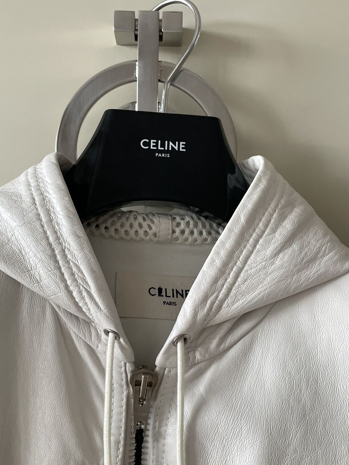 Celine × Hedi Slimane SS22 White Hooded Leather Bomber Mesh Panneling Size US S / EU 44-46 / 1 - 10 Thumbnail