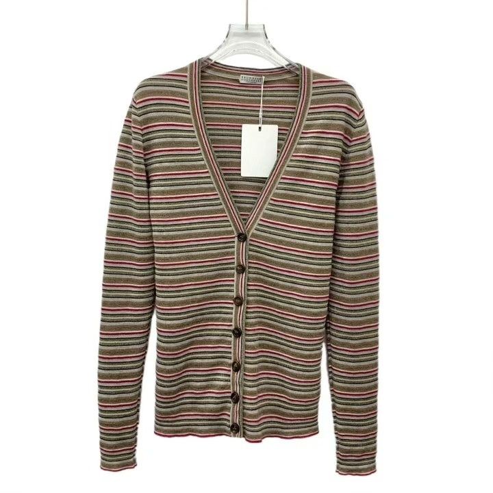 Brunello Cucinelli Brunello Cucinelli Striped Wool V-Neck Cardigan Size US L / EU 52-54 / 3 - 1 Thumbnail