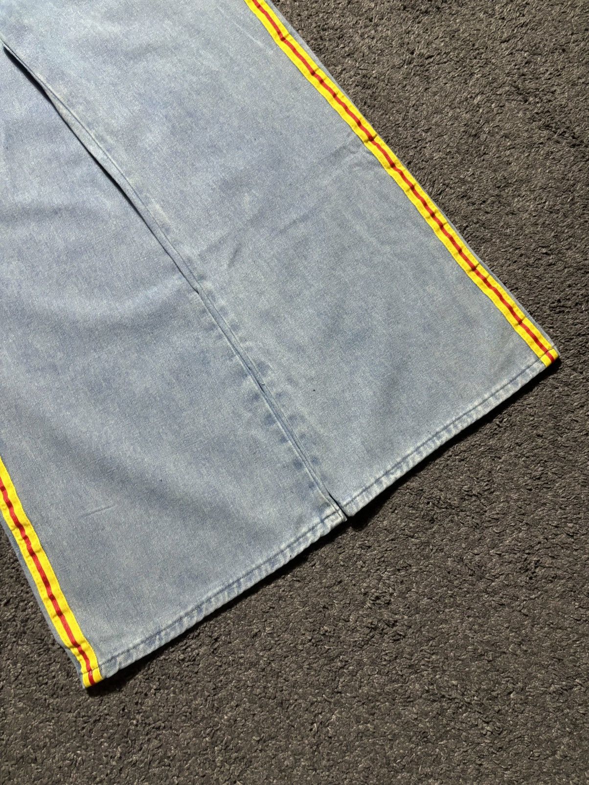 Jean × Vintage Vintage streetwear wide leg rare yellow blue baggy jeans Size US 33 - 6 Thumbnail