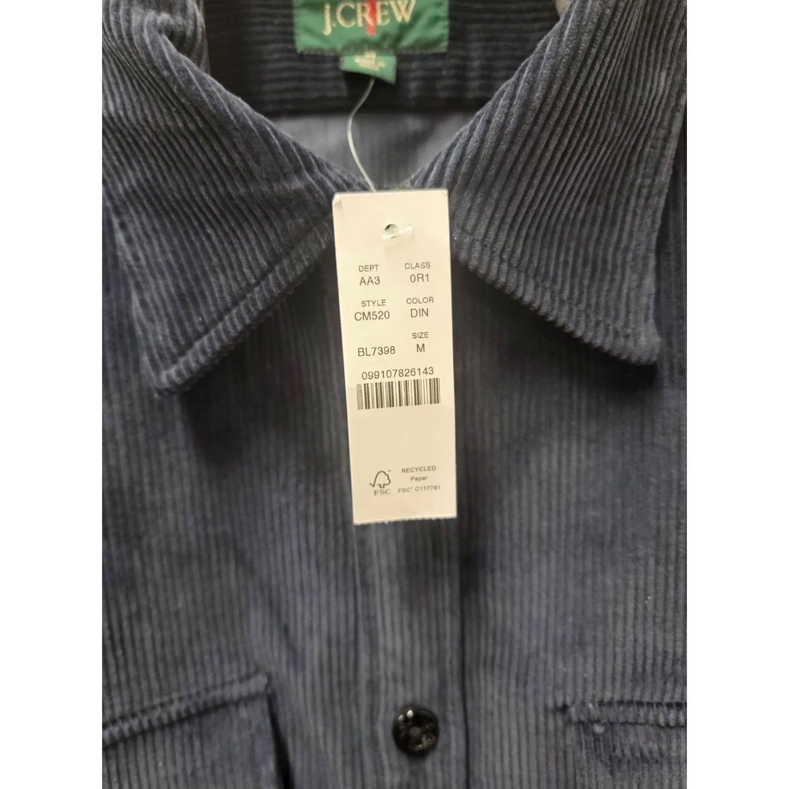 J.Crew NWT J.Crew Cpo Workshirt Corduroy Button Long Sleeve Cotton Navy Blue Medium Shirt Mens Size US M / EU 48-50 / 2 - 4 Thumbnail