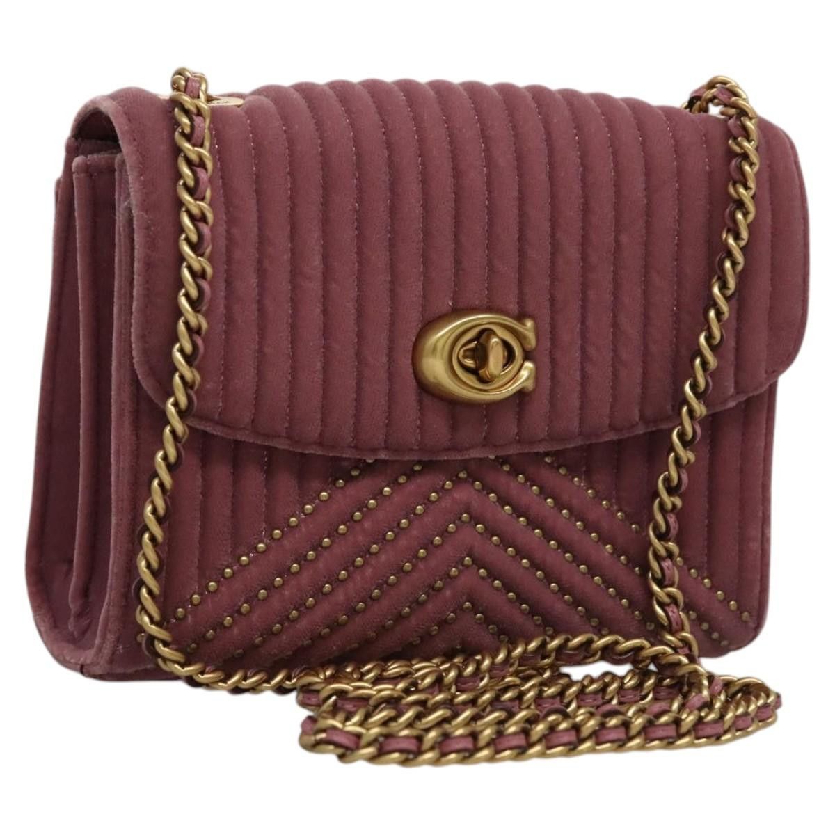 Coach Chain Shoulder Bag Suede Pink Auth mr1206