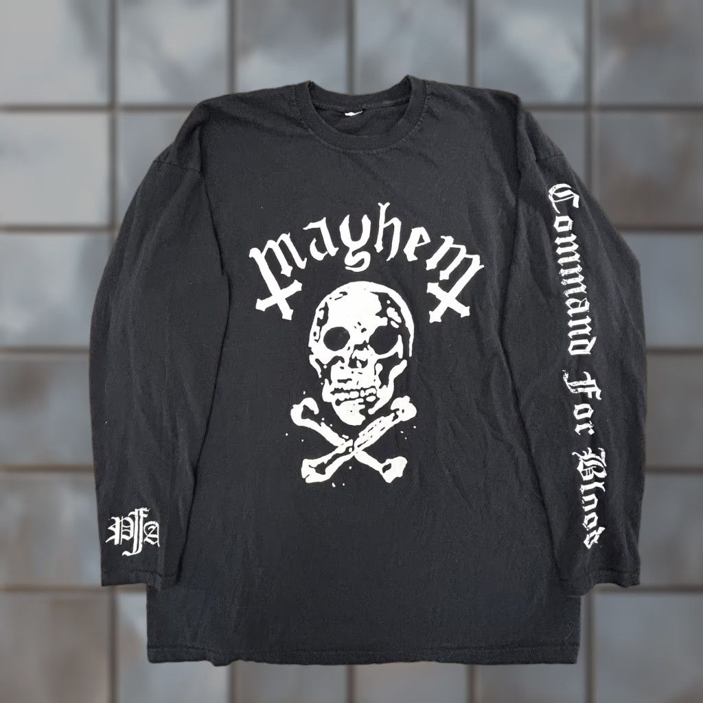 Commando VINTAGE Mayhem Shirt Mens Large Black Command For Blood Long Sleeve Skull Metal Band Shirt Size US L / EU 52-54 / 3 - 1 Thumbnail