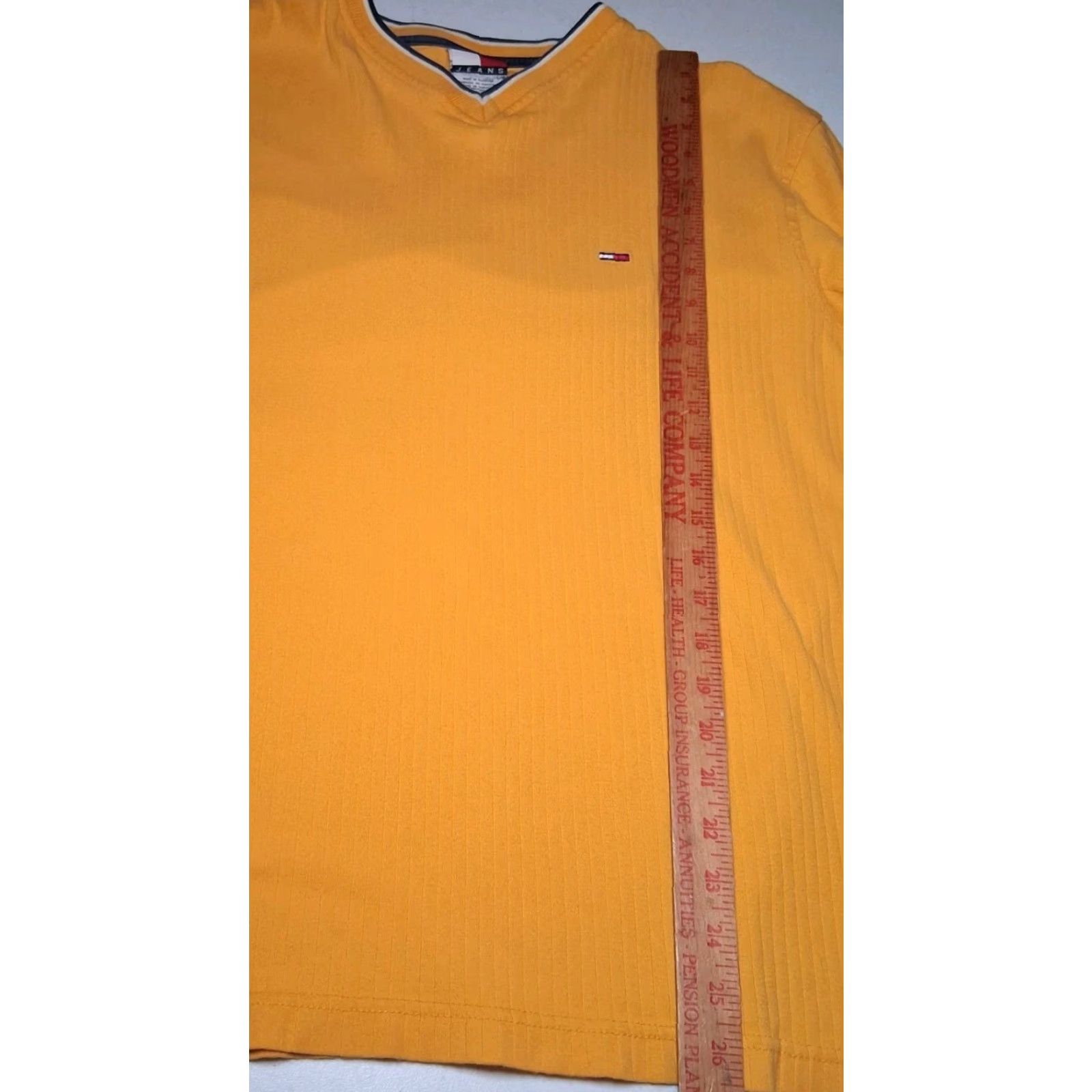 Tommy Hilfiger VINTAGE Tommy Hilfiger Tommy Jeans Shirt Mens L Ribbed Knit Gold Long Sleeve V Neck Size US L / EU 52-54 / 3 - 6 Thumbnail