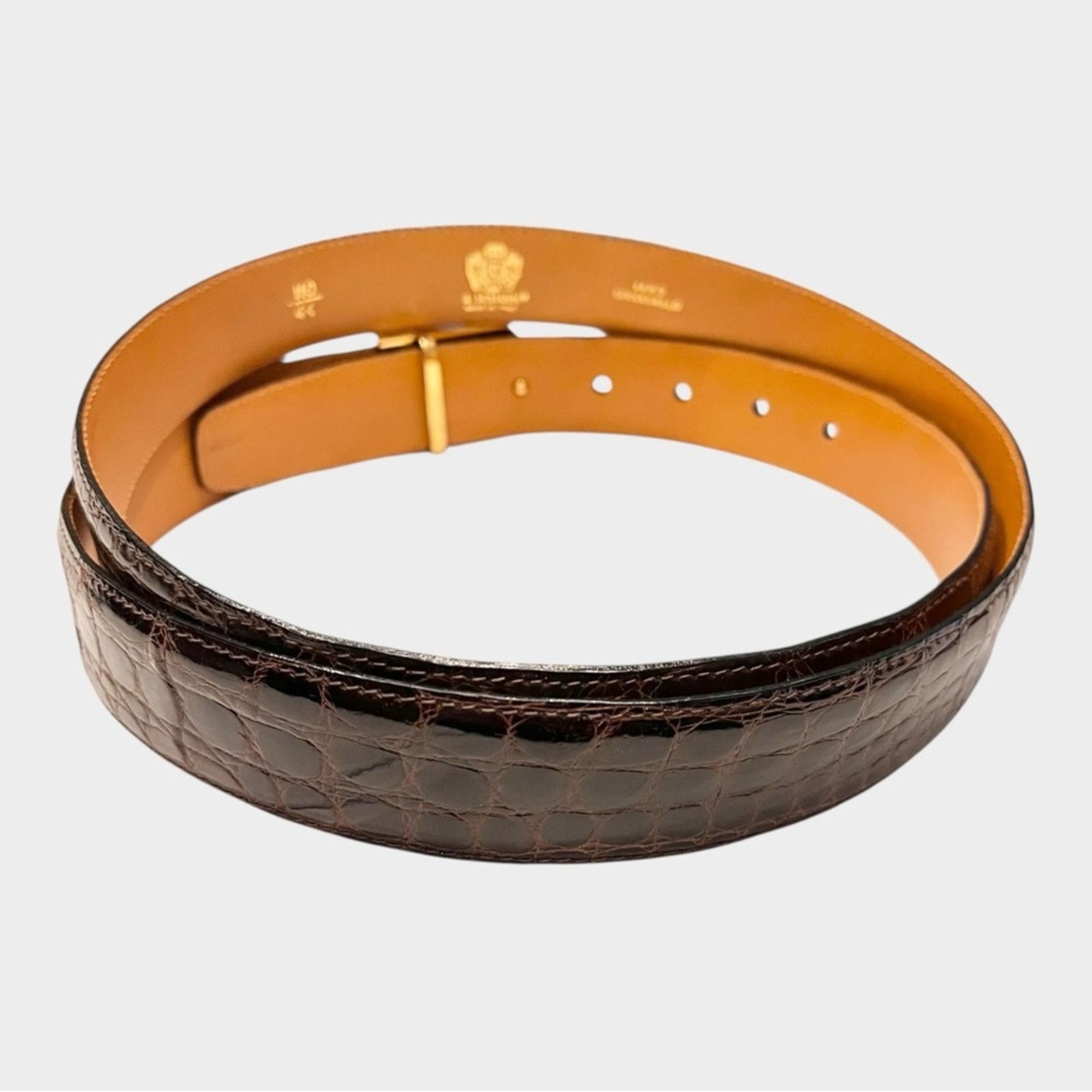 A. TESTONI Men's Dark Brown Crocodile Leather Belt Italy