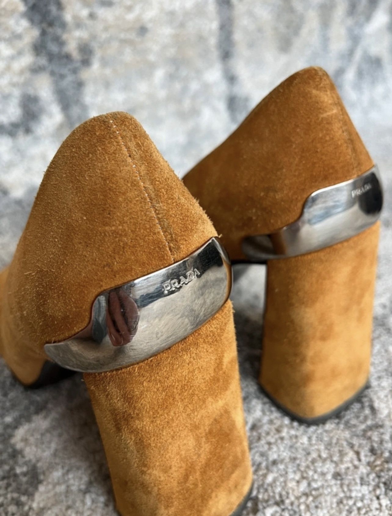 Prada Prada 1999 suede metallic plate heels Size US 8 / IT 38 - 6 Thumbnail