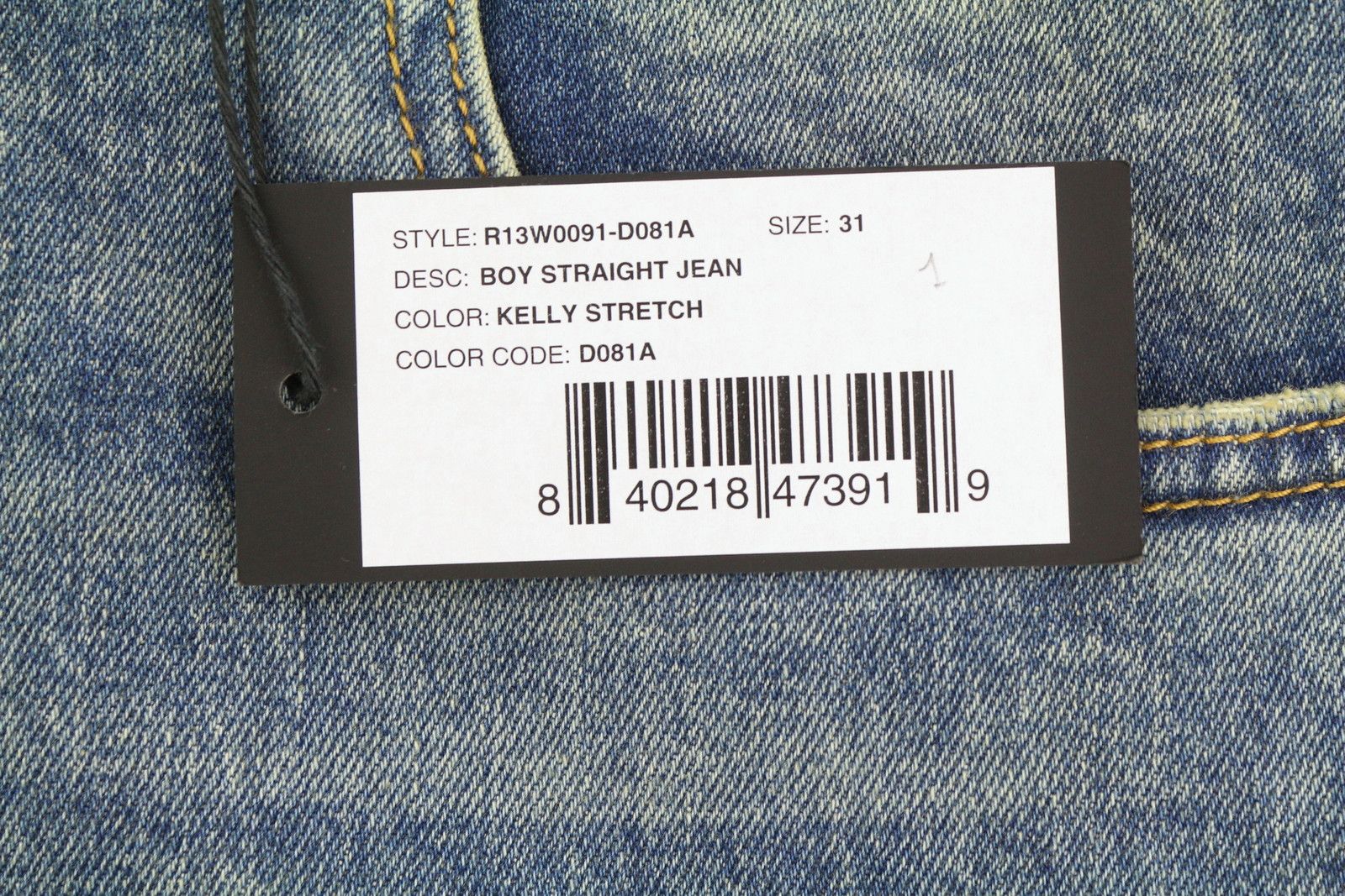 R13 BOY STRAIGHT 31 Kelly Stretch Blue FW25 Jeans 87185 Size 31" - 8 Thumbnail