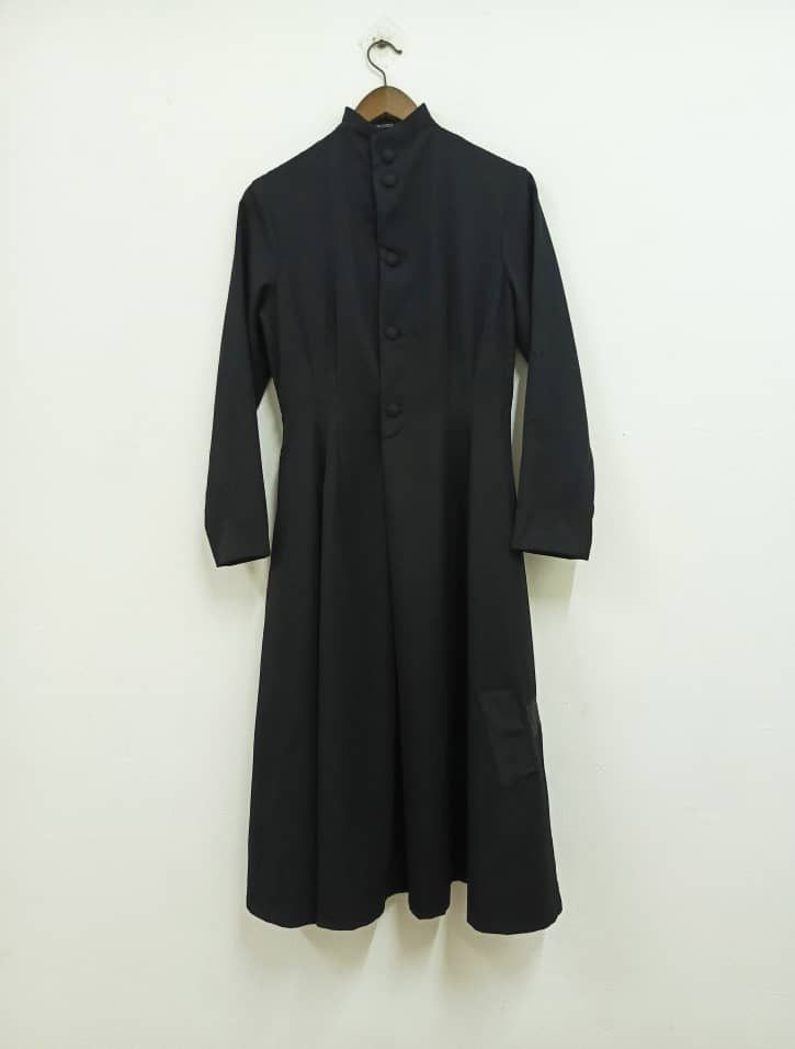 80's YOHJI YAMAMOTO STANDUP COLLAR WOOL GABARDINE DRESS RARE