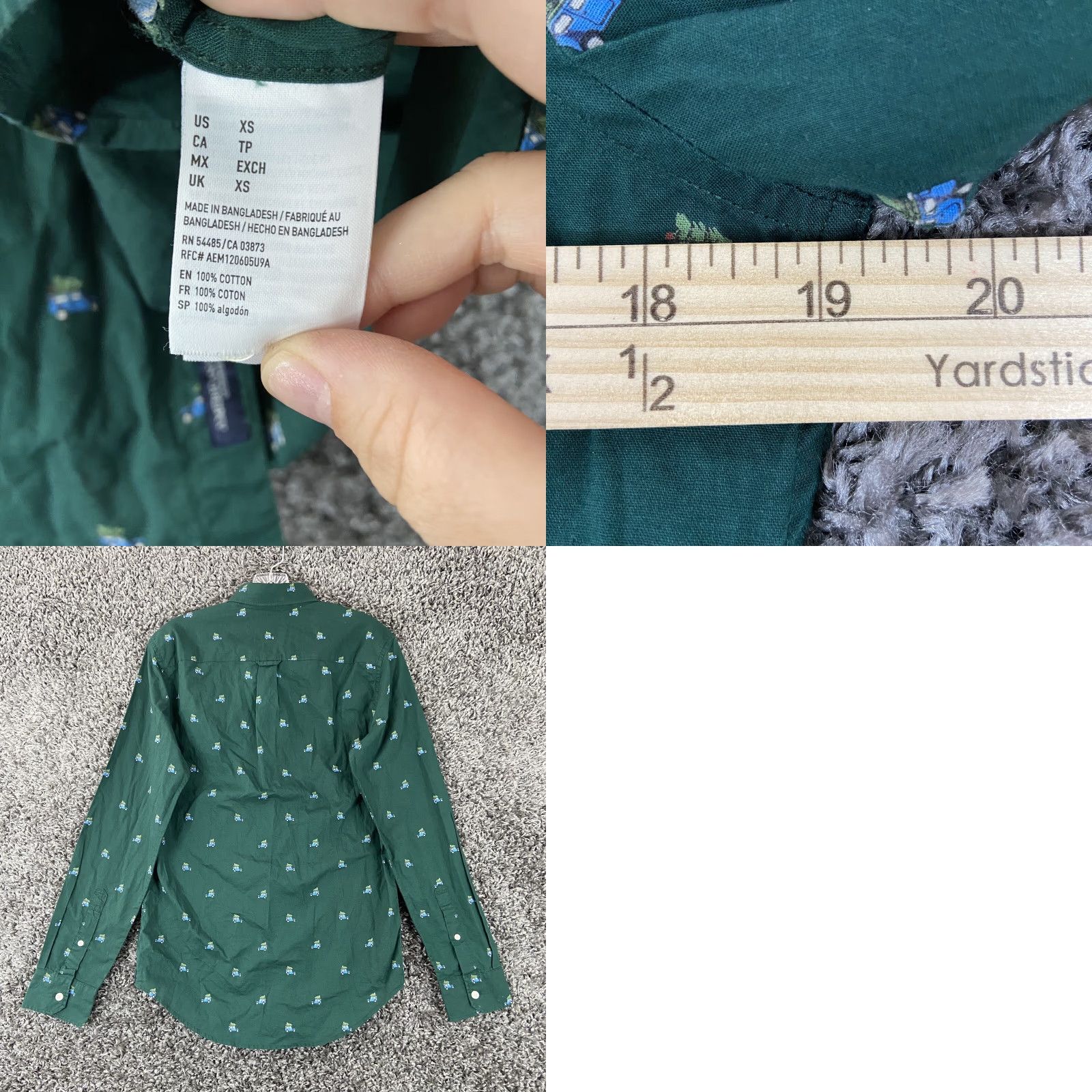 American Eagle Outfitters VINTAGE American Eagle Outfitters Men’s XS Green Cars With Christmas Trees Button-Down Button-Up Long Sleeve Shirt Christmas Men XS Green Pockets Size US XS / EU 42 / 0 - 8 Thumbnail