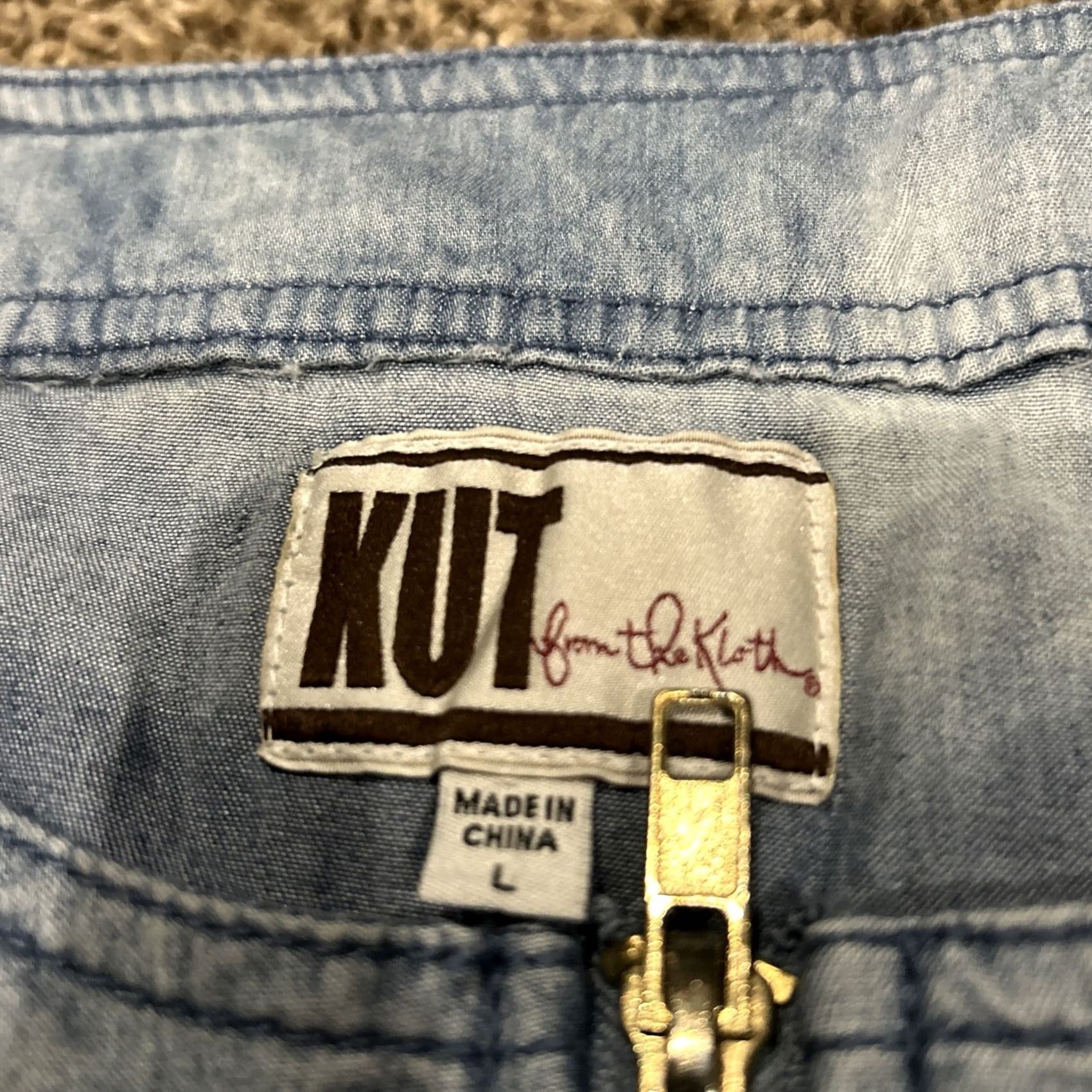 Vintage KUT from the Kloth Jacket Cotton Blend Full Zip 3/4 Sleeve Women's L Blue Denim 24” Size L / US 10 / IT 46 - 3 Thumbnail
