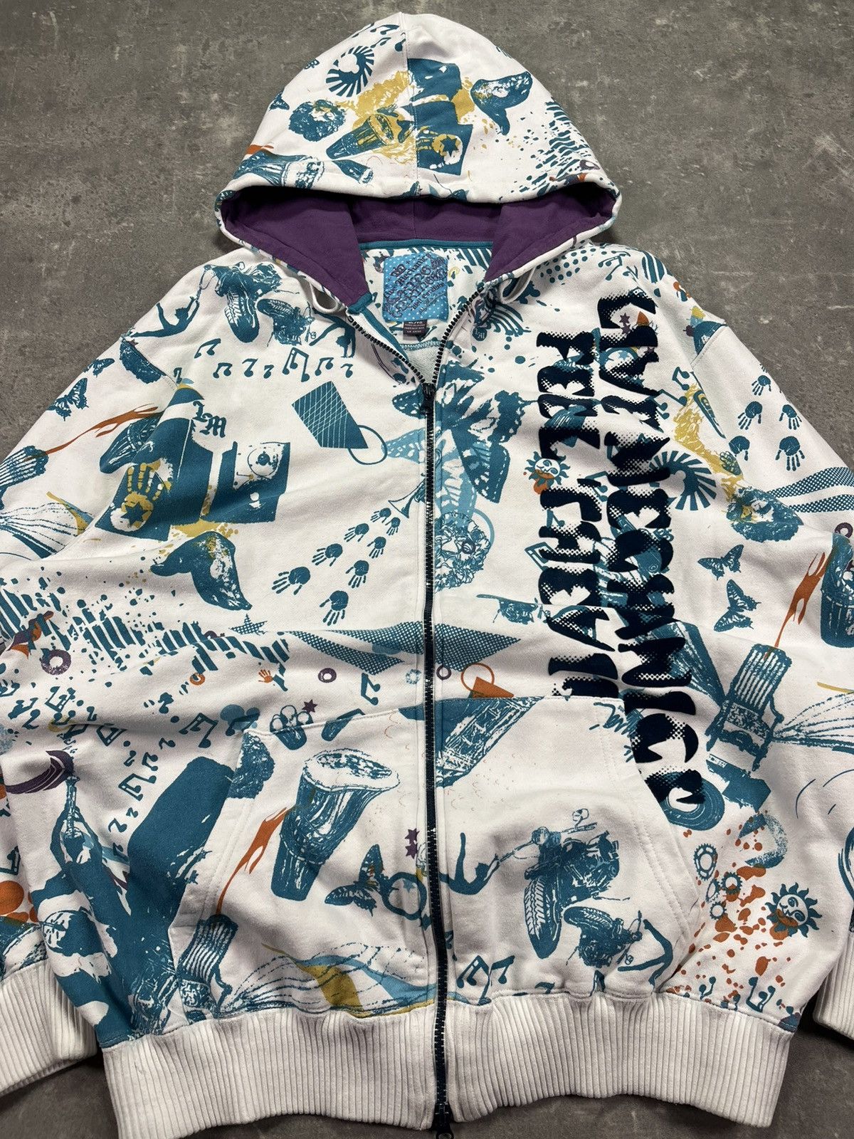 Live Mechanics 00s Live Mechanics AOP Printed Baggy Zip Hoodie XL Rare Size US XL / EU 56 / 4 - 5 Thumbnail