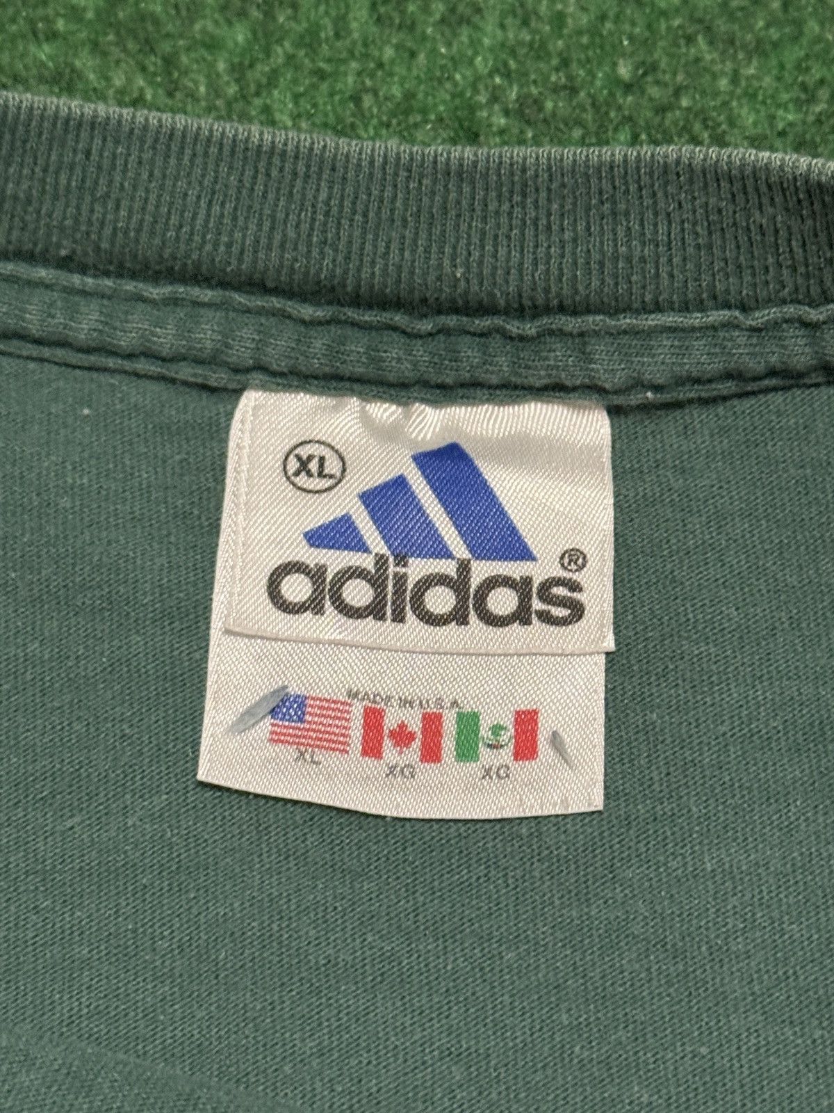 Adidas Vintage 90s Adidas Green Faded XL USA Made 3 Stripe T Shirt Size US XL / EU 56 / 4 - 4 Thumbnail