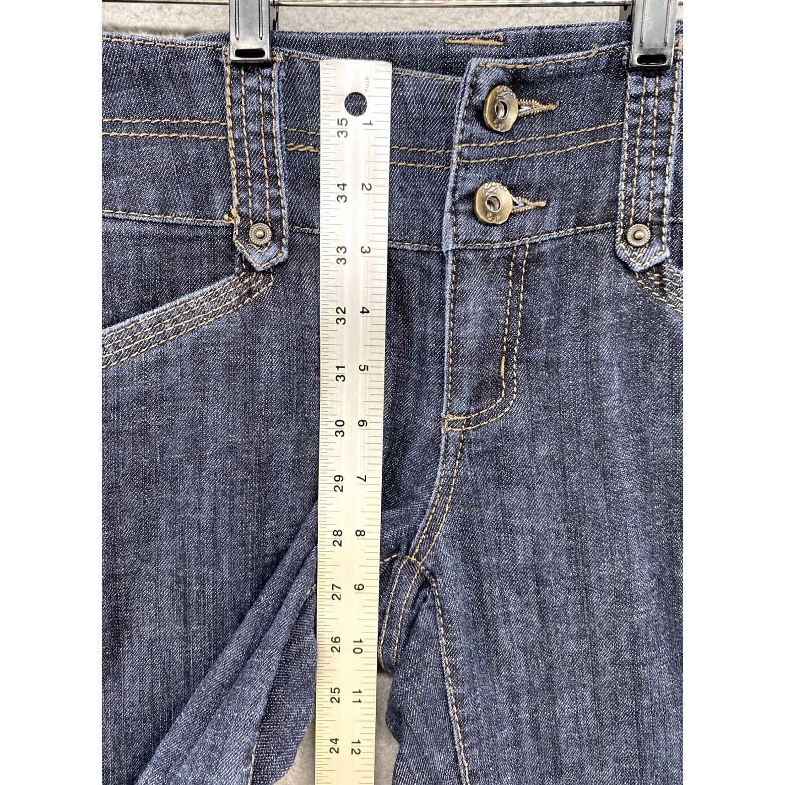 Vintage Maurices Womens Blue Denim Dark Wash Flap Pocket Wide Leg Jeans SZ 4s Regular Mid Rise Denim Pocket Western 5-Pocket Womens Size 27" / US 4 / IT 40 - 7 Thumbnail