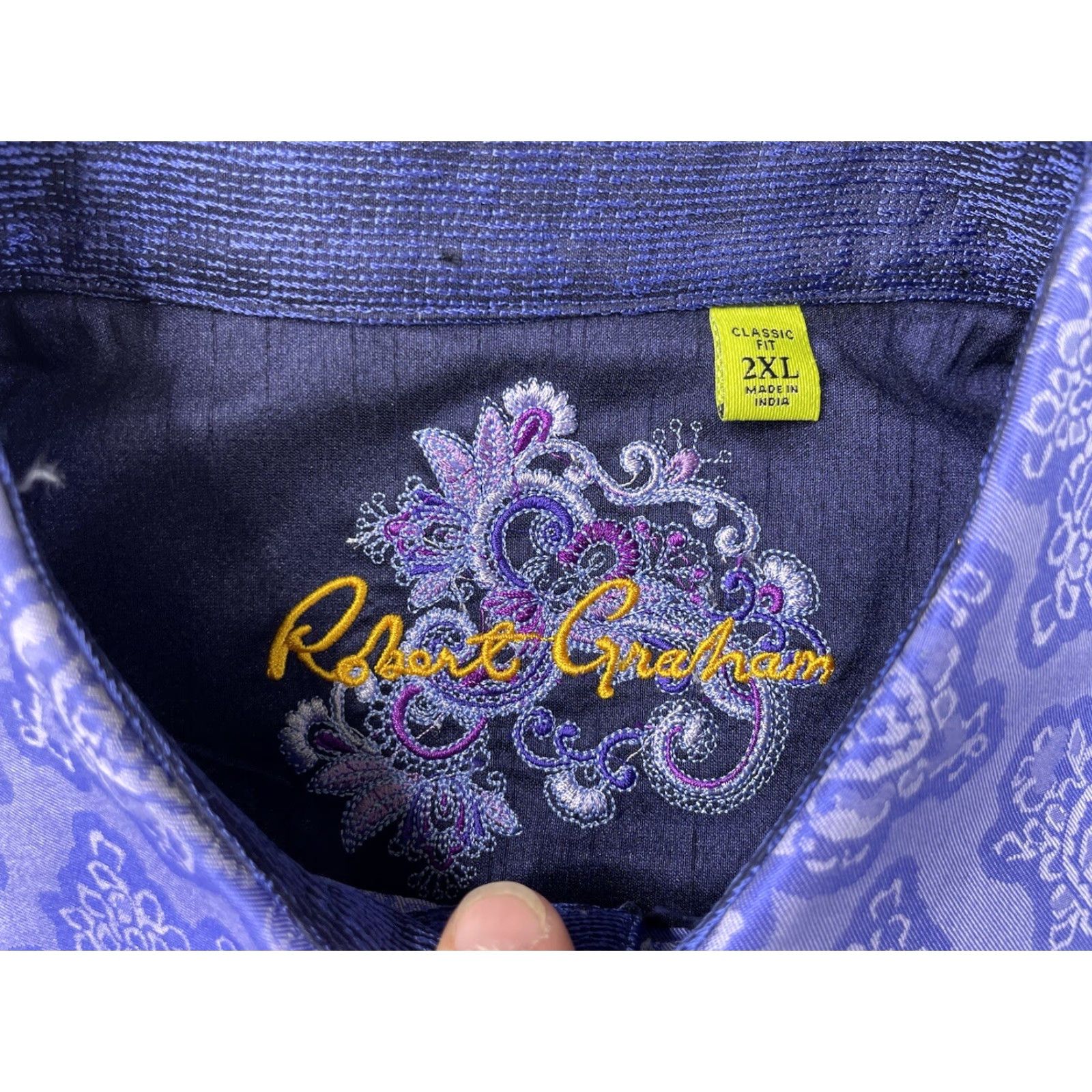 Robert Graham Robert Graham Classic Shirt XL Purple Paisley Medallion Button-Up Long Sleeve Men Size US XL / EU 56 / 4 - 4 Thumbnail
