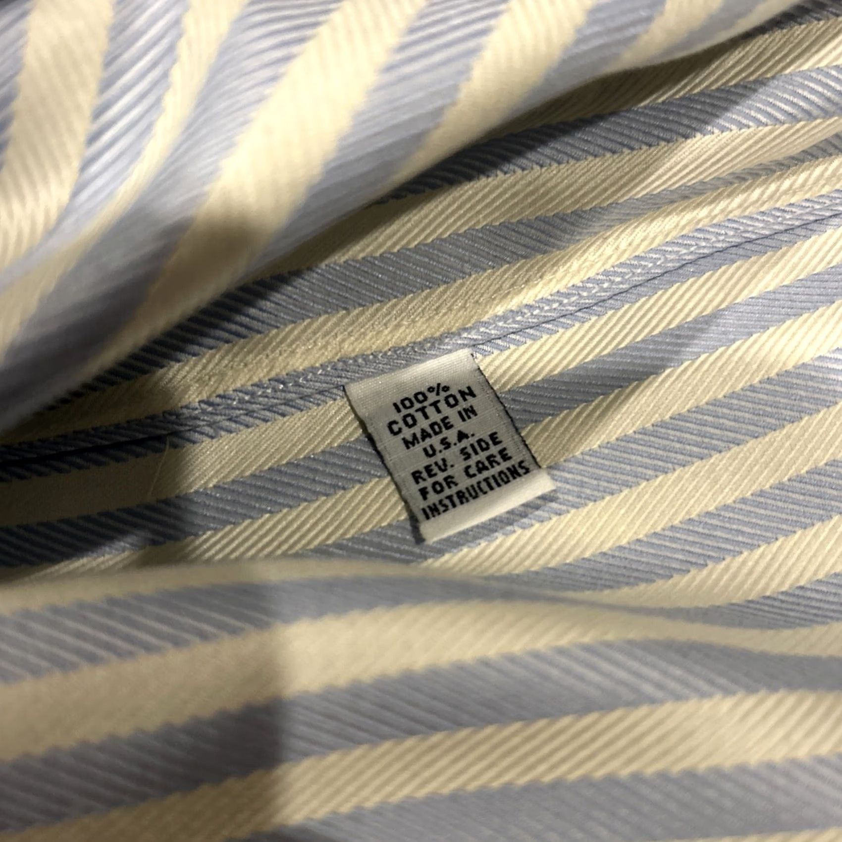 Vintage Rufus Dress Shirt Mens XL Blue White Striped Button Up USA Made Cotton Long Sleeve Collared Spread Barrel Cuff Vintage No Size 46R - 4 Thumbnail