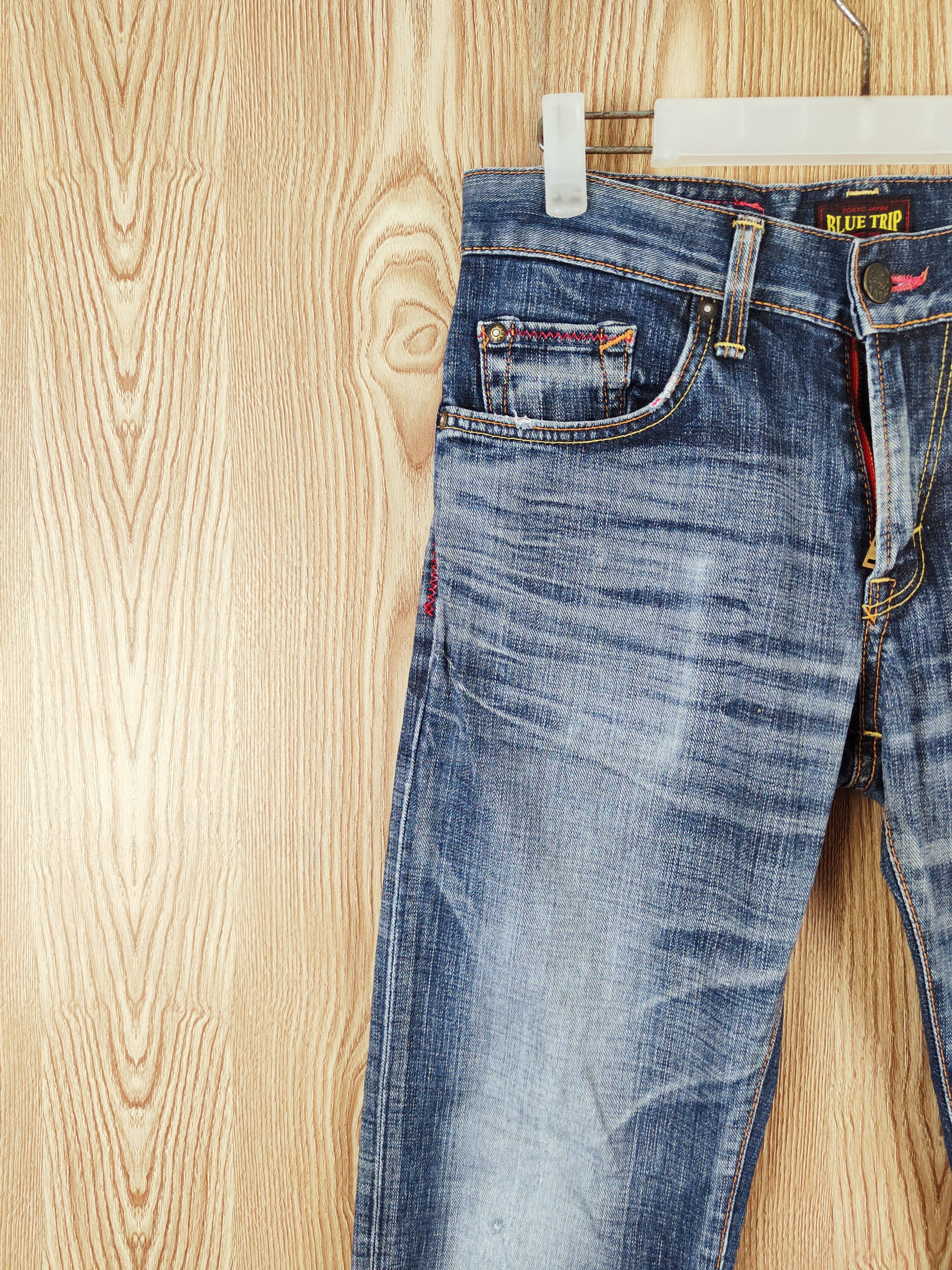 Edwin × Vintage SPECIAL OFFER 💥 Edwin Dark Blue Distressed Ripped Jeans Size 31" - 3 Thumbnail