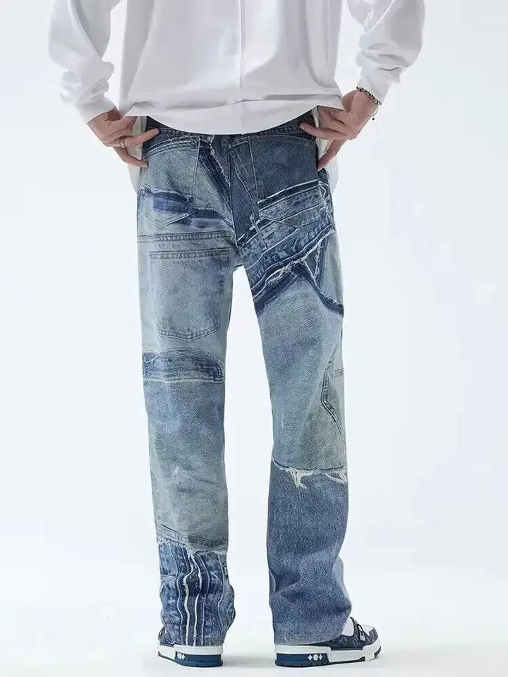 Japanese Brand Fashionable Fake Patchwork Printing Y2K Jeans Size US 32 / EU 48 - 2 Thumbnail