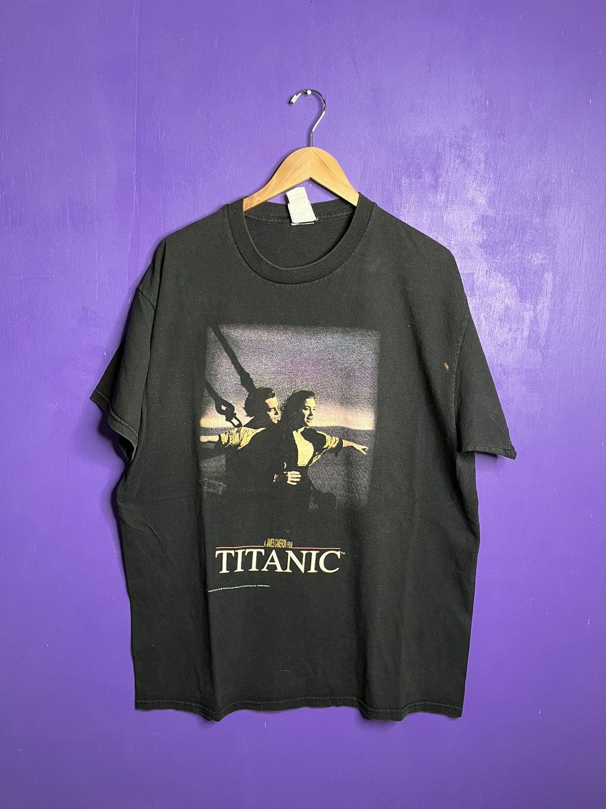 image of Made In USA x Movie Vintage 1998 Titanic Movie Promo Faded T-Shirt in Black, Men's (Size XL)