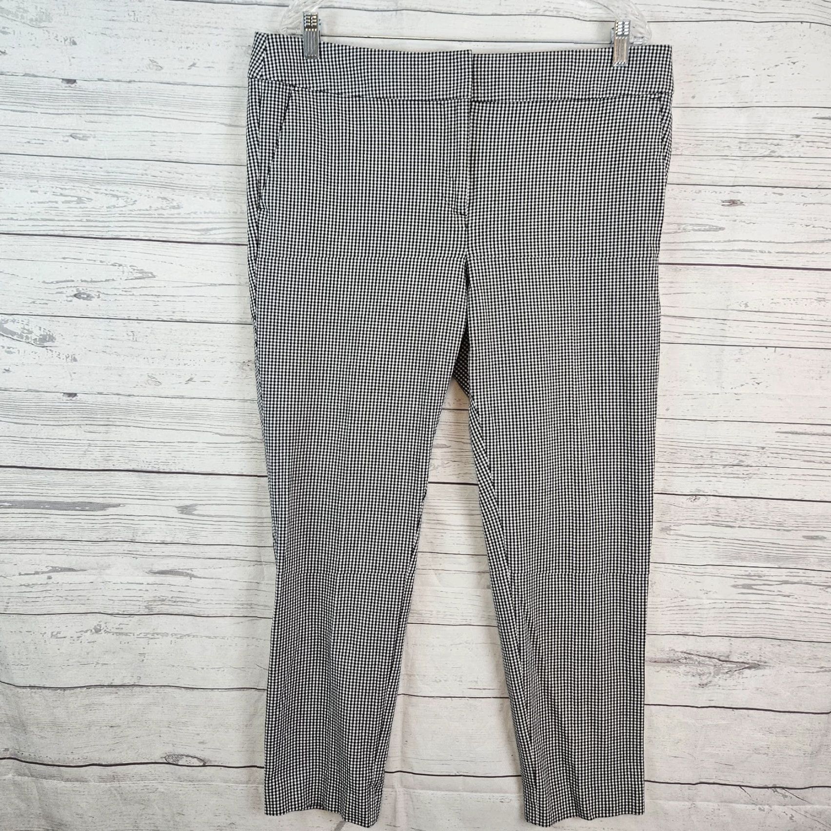Loft Ann Taylor LOFT Womens Ankle Pants Sz 14 Black White Gingham High Rise Size 36" / US 14 / IT 50 - 2 Thumbnail