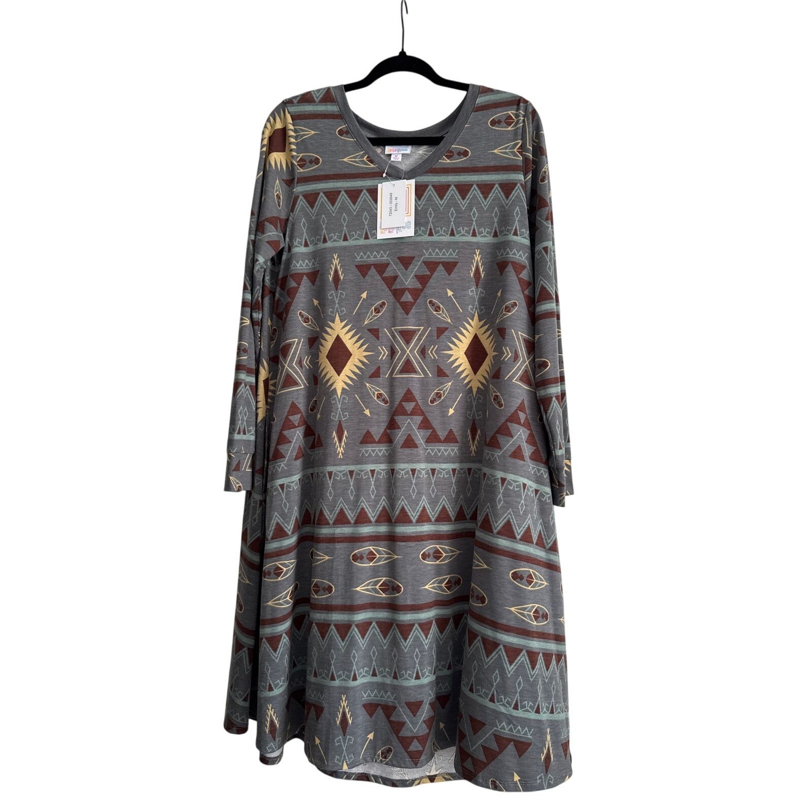 Other LuLaRoe Emily Aztec Print Long Sleeve Dress Gray Brown M Size M / US 6-8 / IT 42-44 - 3 Thumbnail