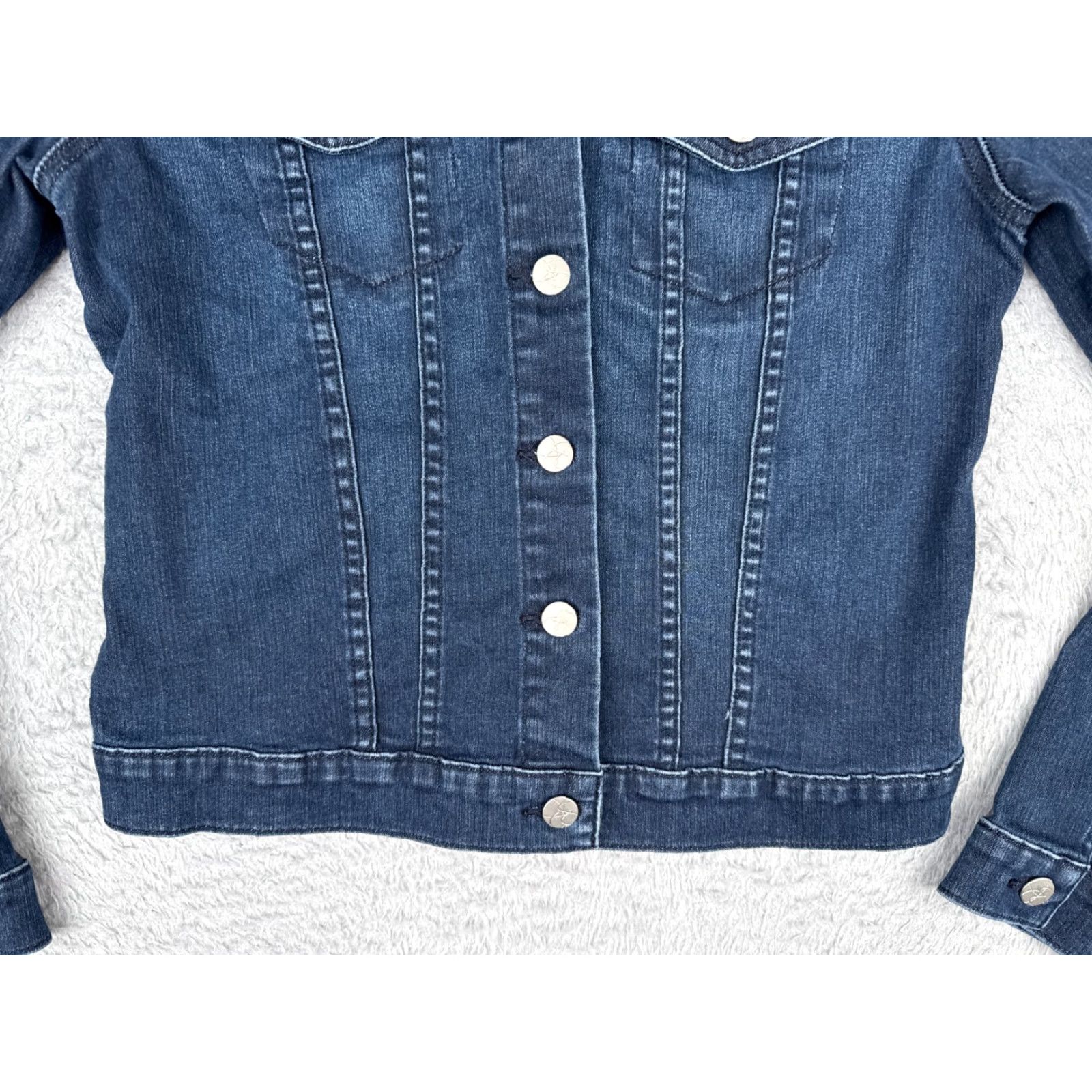 Jessica Simpson VINTAGE Jessica Simpson Jacket Womens Medium Blue Denim Jean Button Up Crop Cotton Blend Size 32" / US 10 / IT 46 - 5 Thumbnail