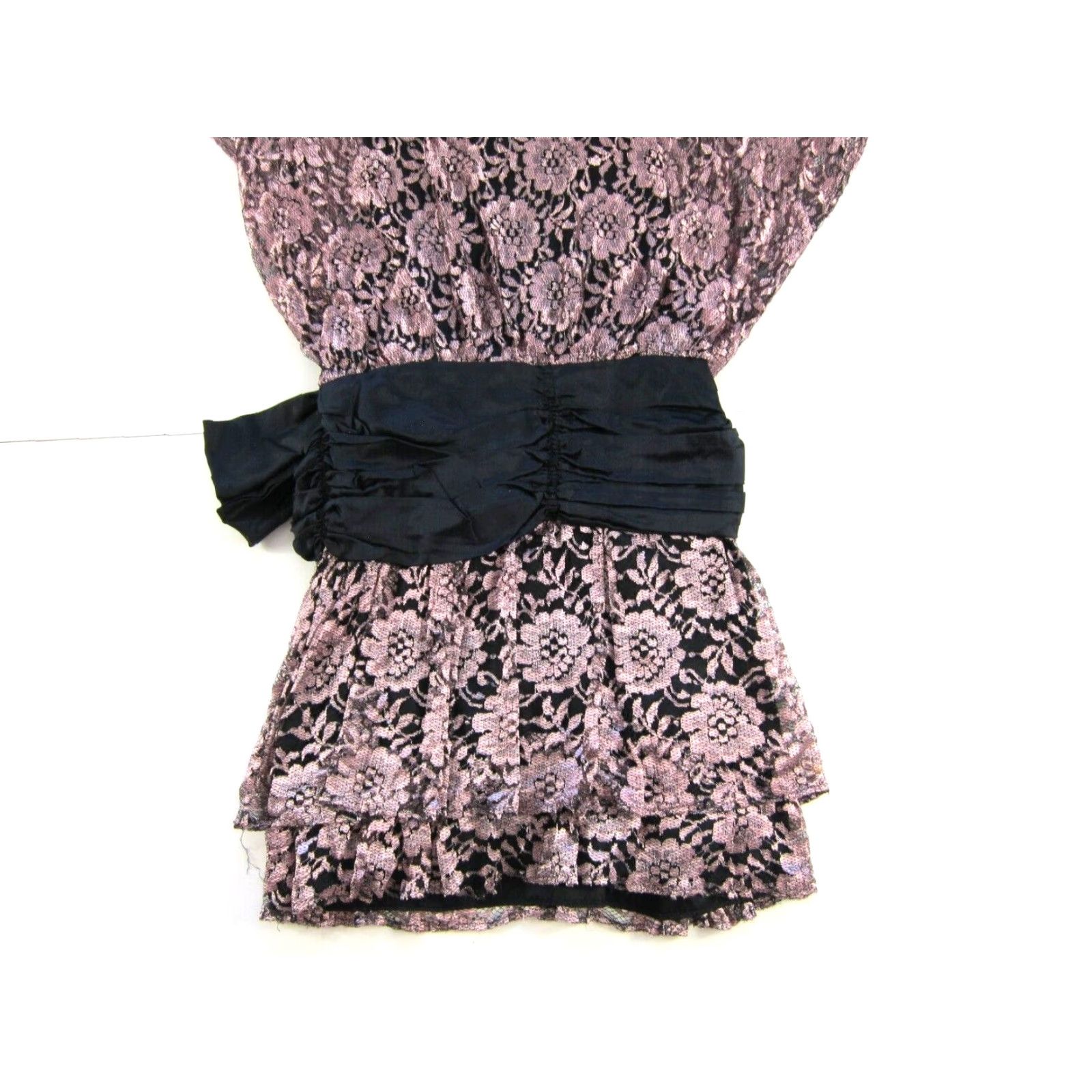 Pinko Vintage SENECA Pink Black Lace Bow Smock Dress Dress Pink SENECA Vintage 50s 60s 70s 80s Party Prom Knee Length Women Smocked Bow Lace Shirt Women Size S / US 4 / IT 40 - 5 Thumbnail