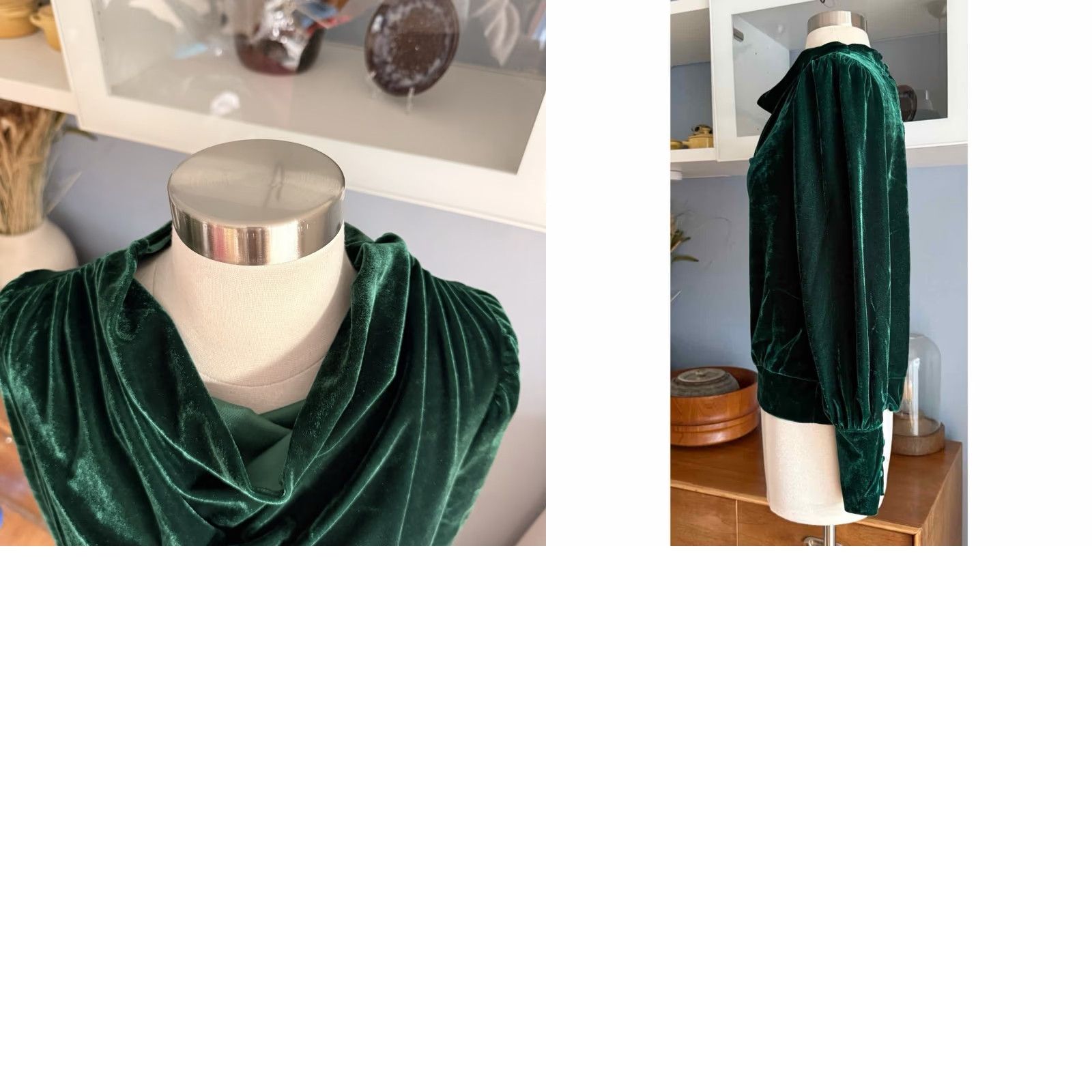 Anthropologie Anthropologie BTFL Life Green Velvet Cowl Neck Top XS Balloon Sleeves Size XS / US 0-2 / IT 36-38 - 8 Thumbnail