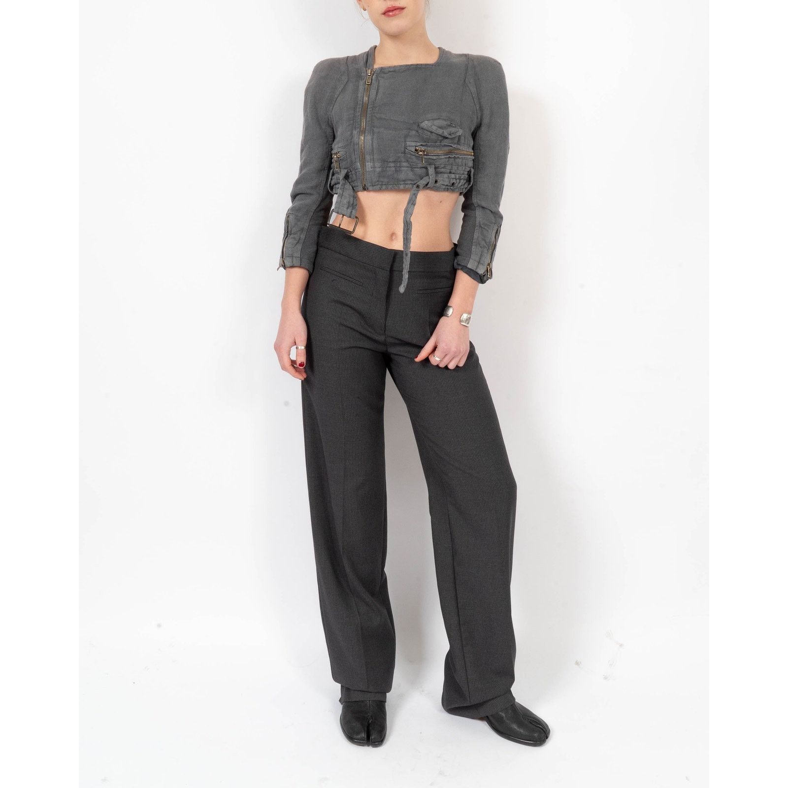 Haider Ackermann SS16 Grey Cropped Cotton Biker Jacket Size S / US 4 / IT 40 - 7 Thumbnail