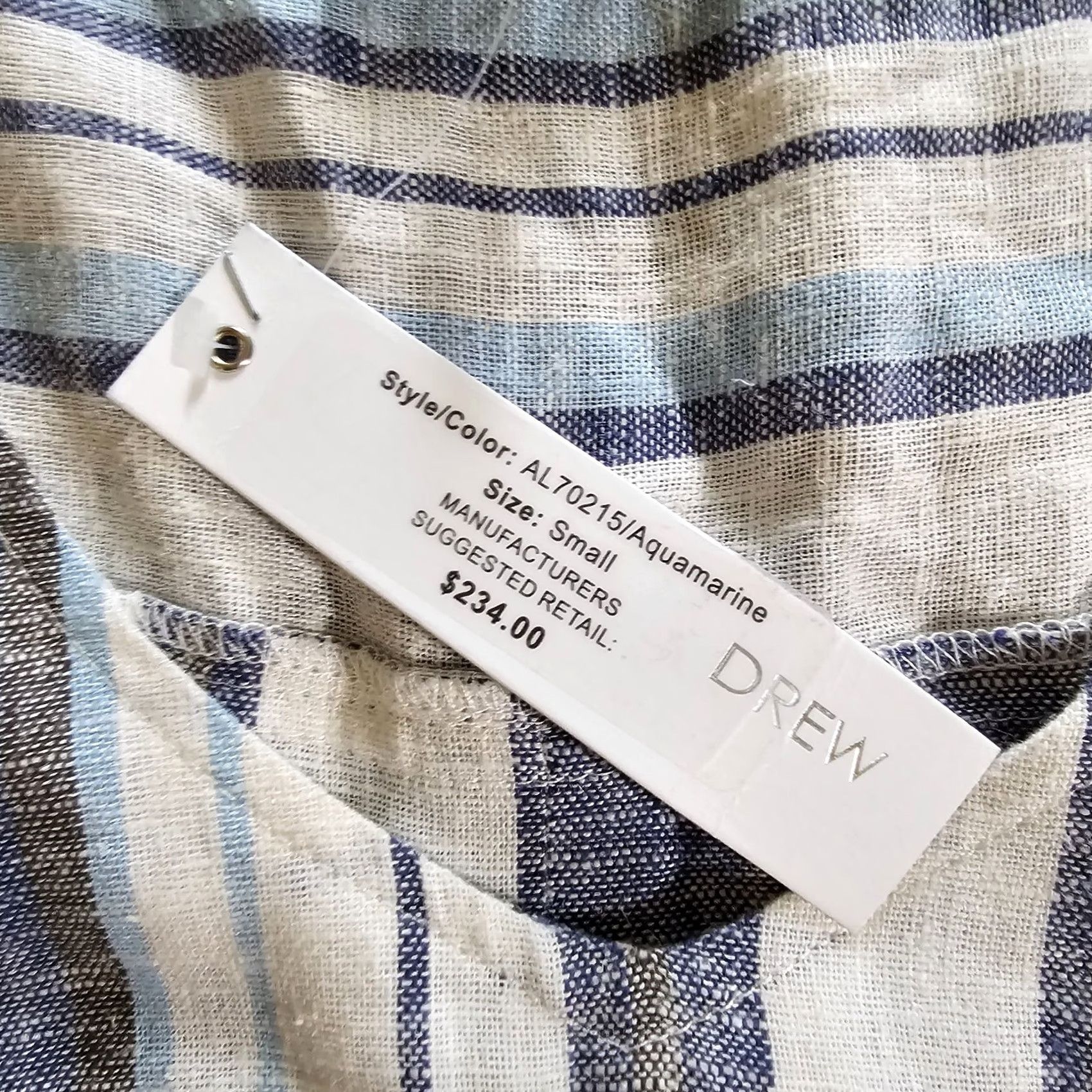 Drew Drew Dress Womens Small Blue White Striped Linen Tie Waist Sleeveless Casual Beach Resort Adjustable Belted Bohemian Modern Spring Summer Womens Size S / US 4 / IT 40 - 4 Thumbnail