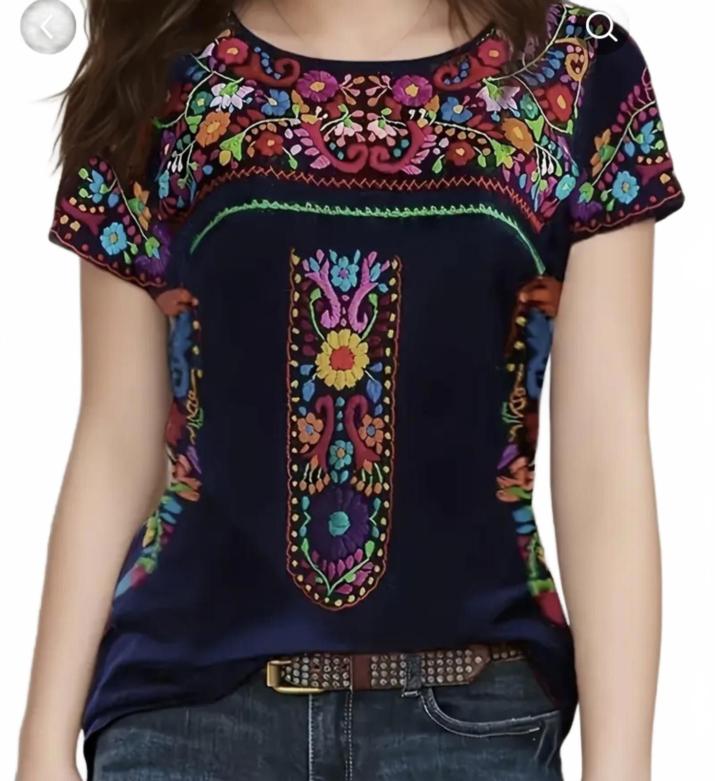 Designer Vibrant Floral Embroidered Patterned Tunic Blouse Size M / US 6-8 / IT 42-44 - 1 Thumbnail