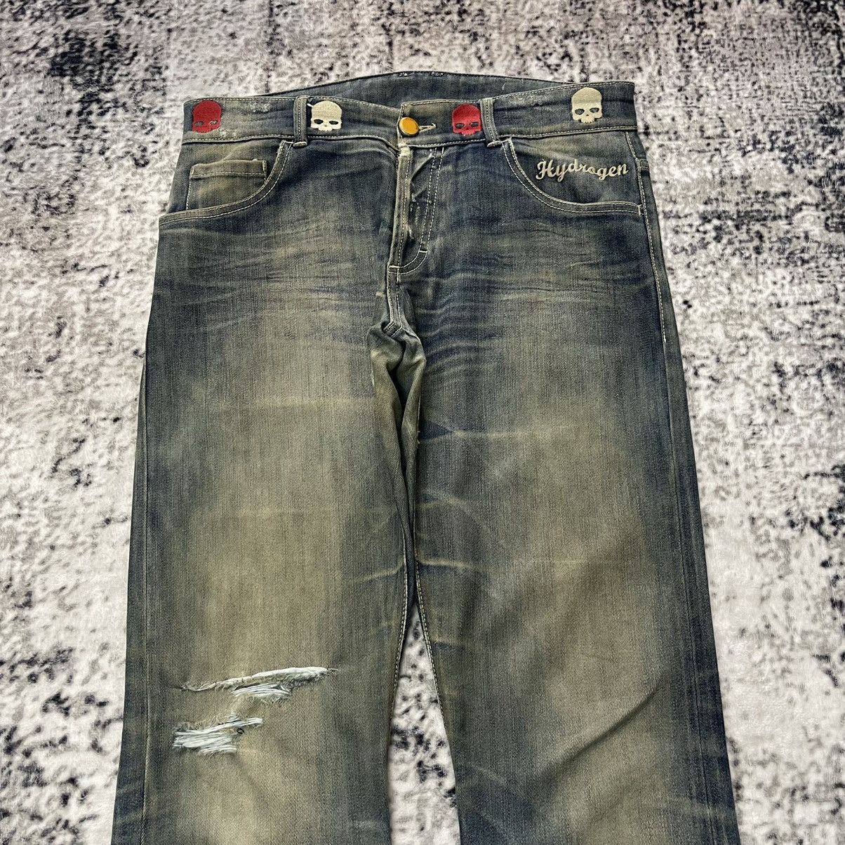 Mastermind Japan × Roen Hydrogen Japan Embroidered Skull Mud Wash Distressed Jeans Size US 31 - 3 Thumbnail