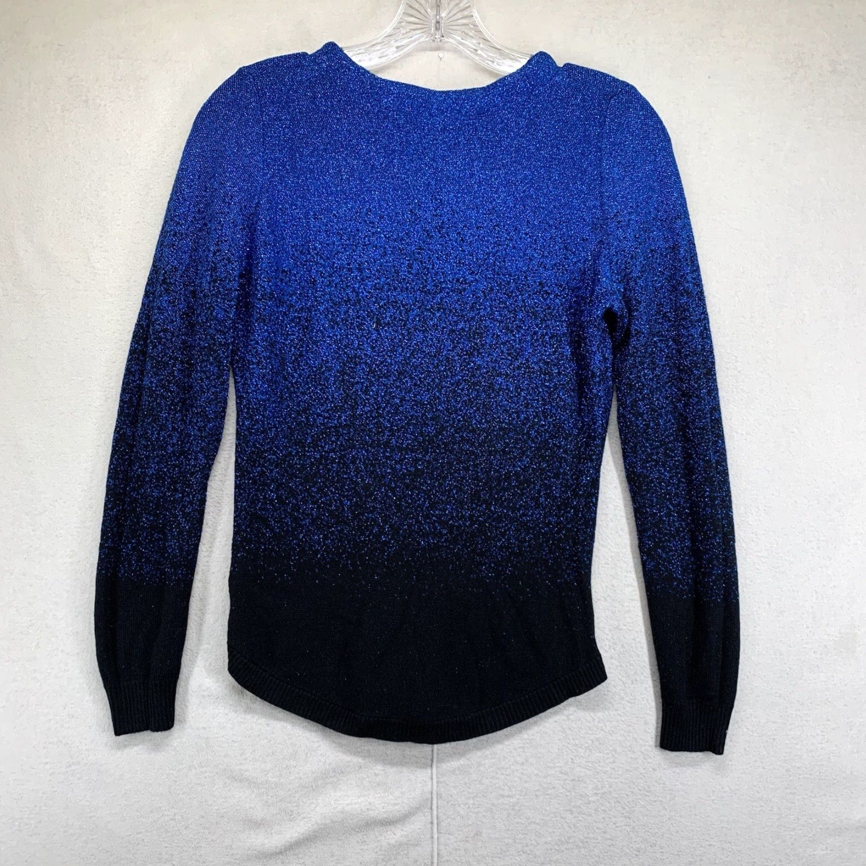 Vintage VINTAGE Notations Blouse Womens Small Black & Blue Metallic Textured V-Neck Long Sleeve Size S / US 4 / IT 40 - 2 Thumbnail