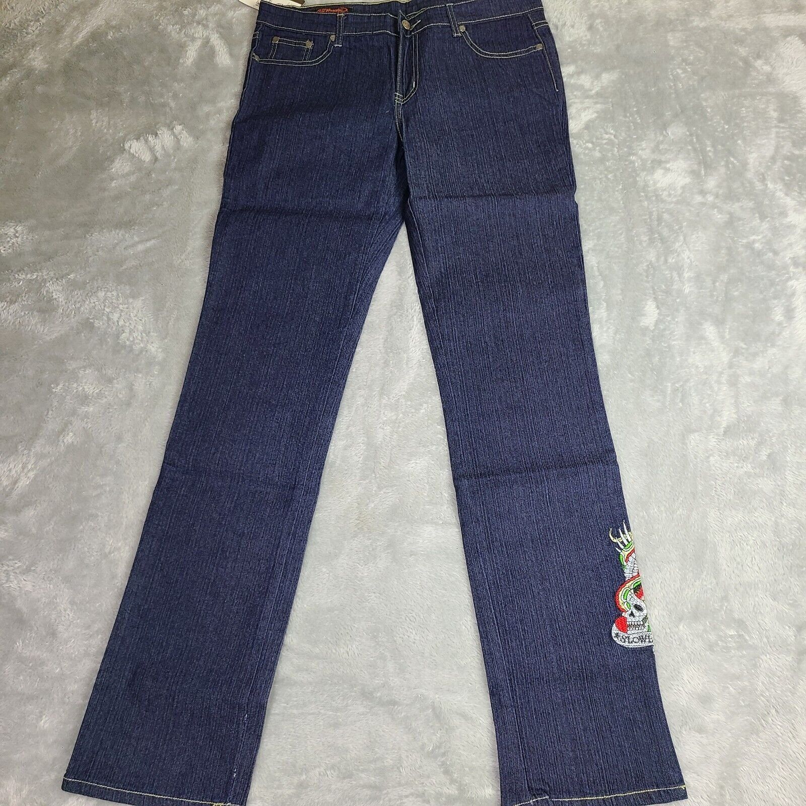 image of Ed Hardy By Christian Audigier Embroidered Jeans Love Kills in Blue, Women's (Size 36)