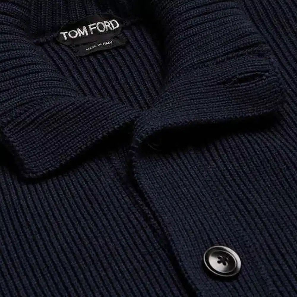 Tom Ford o1loc1c0824 Ribbed Wool & Silk Cardigan in Navy Blue Size US L / EU 52-54 / 3 - 3 Thumbnail