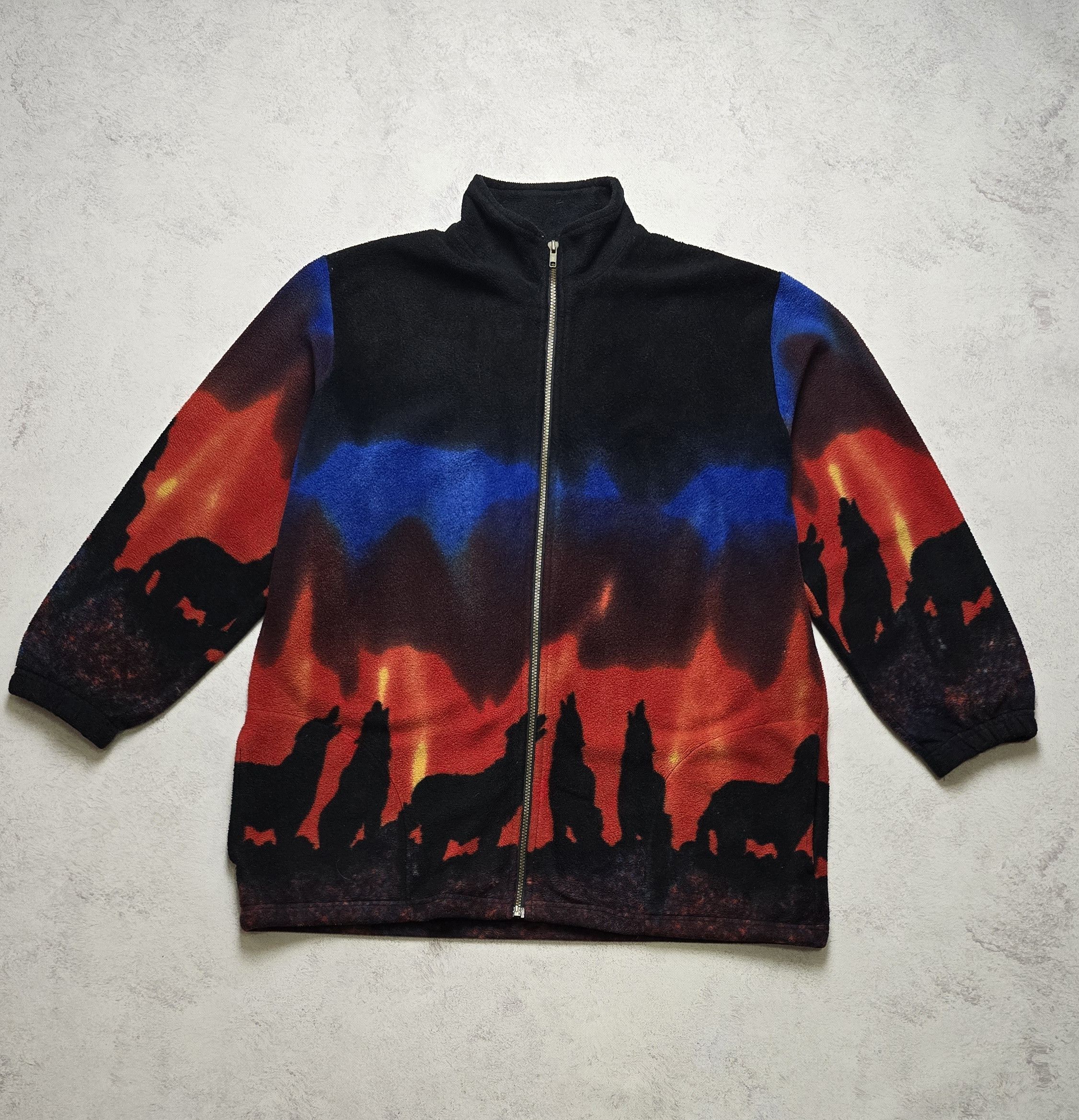 Other Vintage Jacques Lorant Wolf Fleece Jacket Northern Lights Size L / US 10 / IT 46 - 1 Thumbnail