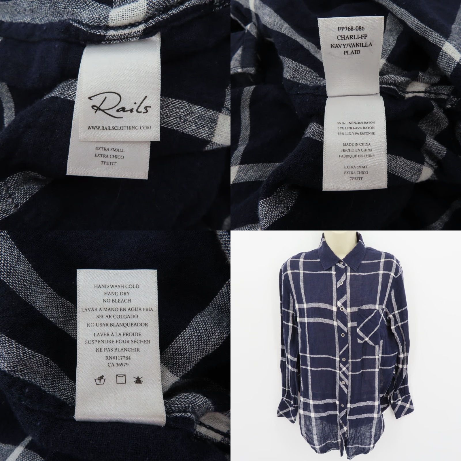 Rails VINTAGE? No - Rails x Free People Womens XS Charli Blue Plaid Collared Button Down Shirt Linen Size XS / US 0-2 / IT 36-38 - 8 Thumbnail