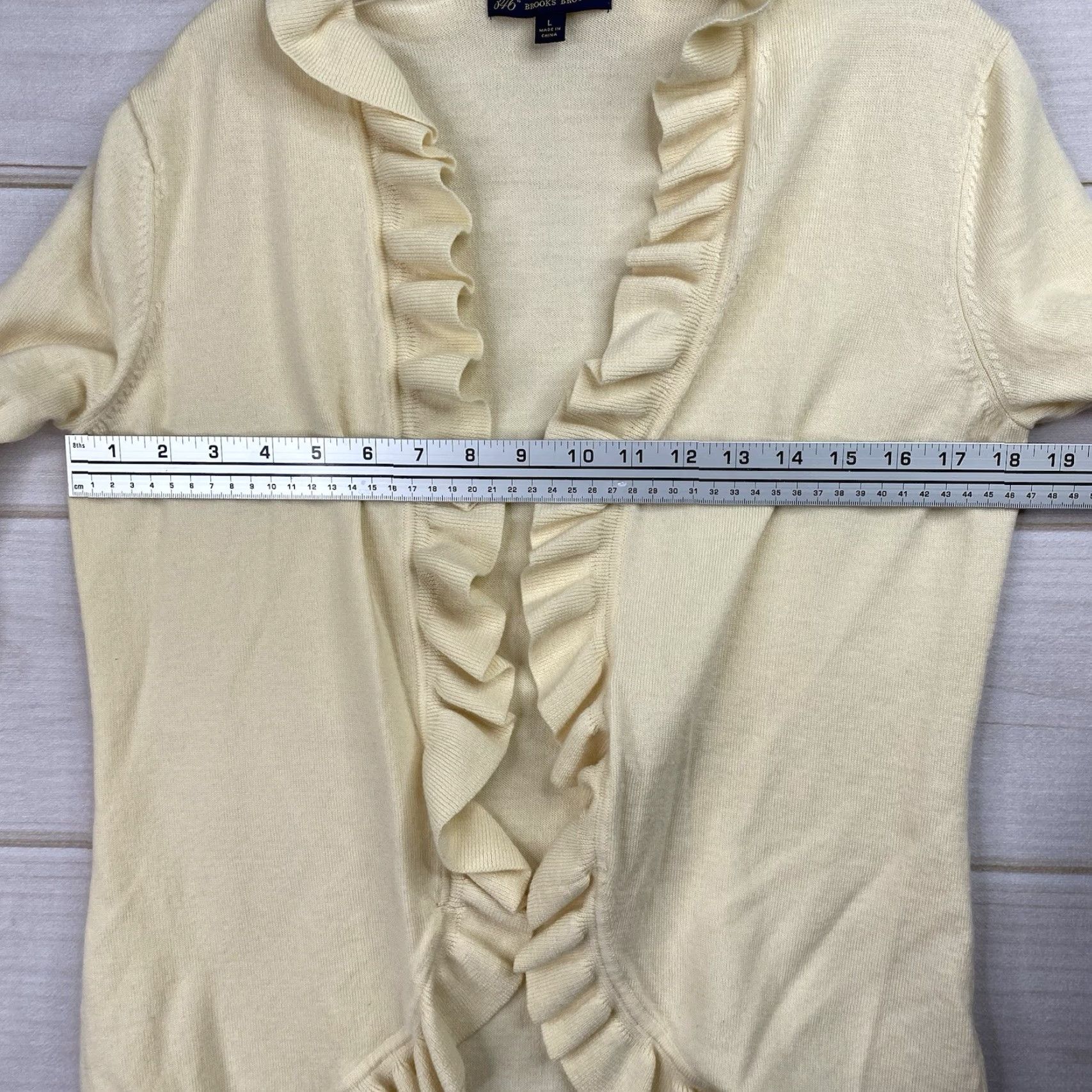 Brooks Brothers Brooks Brothers Womens Pale Yellow Open Front Sweater Merino Wool Ruffle Trim Size L / US 10 / IT 46 - 6 Thumbnail