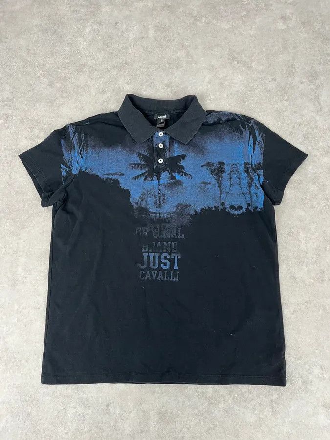 Just Cavalli 2010s Cavalli Blue & Black Palm Trees Beach Polo Size US S / EU 44-46 / 1 - 1 Thumbnail