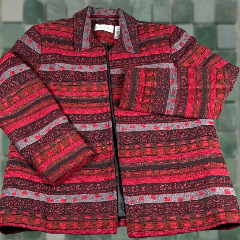 Vintage VINTAGE Alfred Dunner Women Jacket Geometric Beaded Open Front Fall Spring Casual Workwear Womens (12) Red Size XL / US 12-14 / IT 48-50 - 1 Thumbnail
