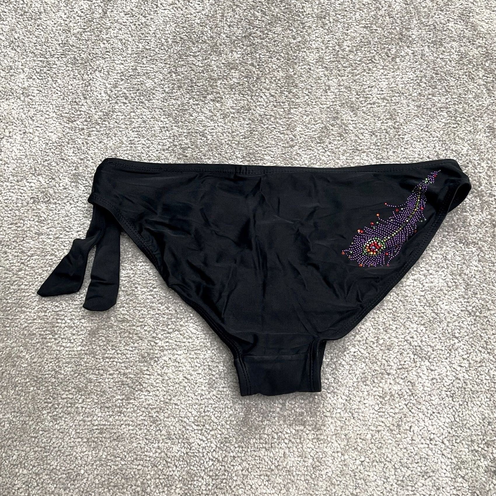 Vintage Inmocean Bikini Bottom Womens Large Black Beaded Low Rise Beach Pool Size 36" / US 14 / IT 50 - 2 Thumbnail