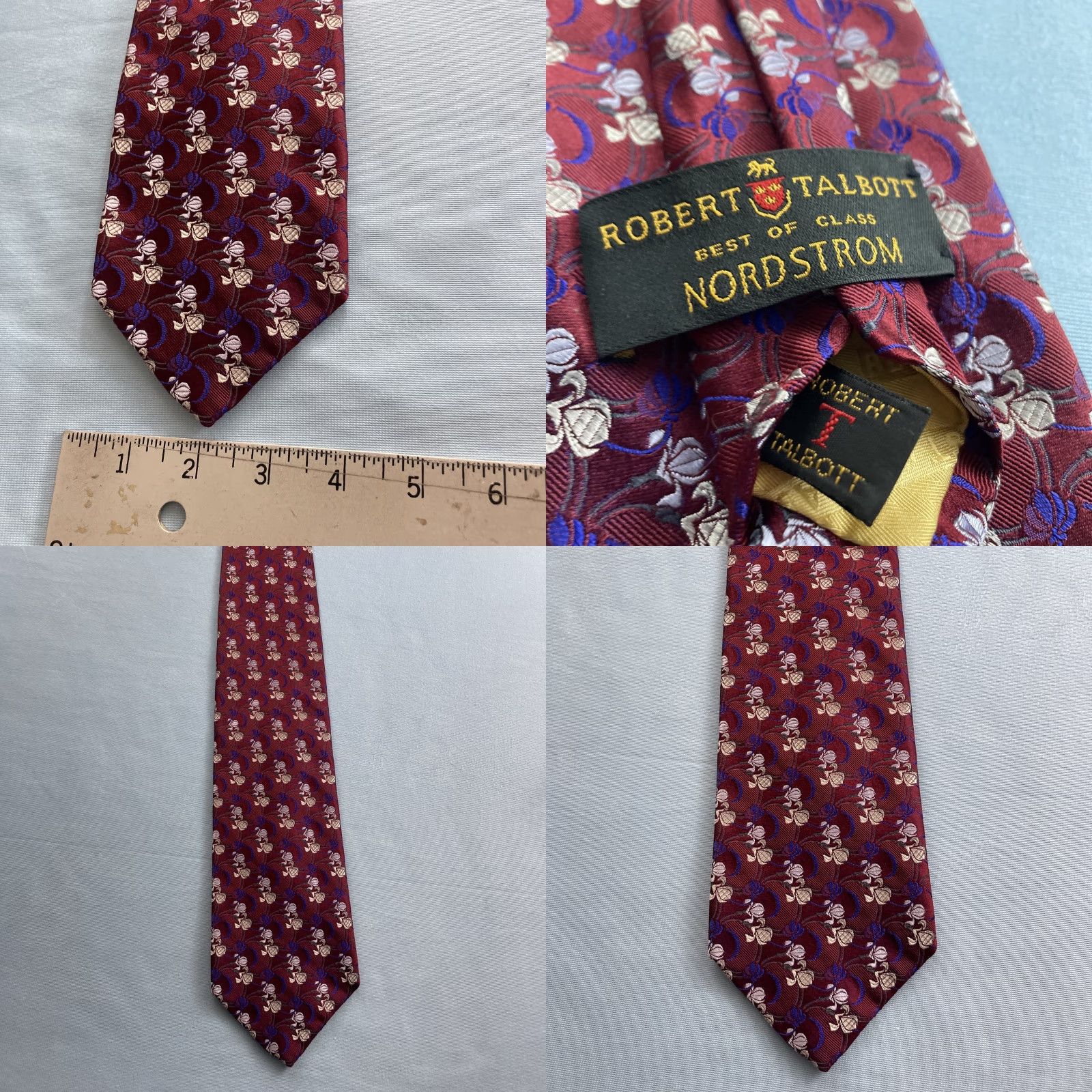 Robert Talbott VINTAGE Robert Talbott Best of Class Medallion Tie 100% Silk Made USA Red Blue Geometric Classic 57"-60" Men's Tie Size ONE SIZE - 9 Thumbnail