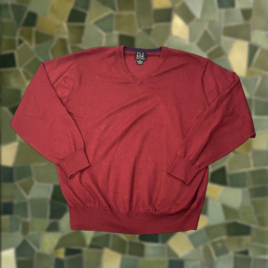 Jos. A. Bank Jos A Bank Sweater XL Red V-Neck Knit Pullover Wool Merino Casual Mens Size US XL / EU 56 / 4 - 1 Thumbnail