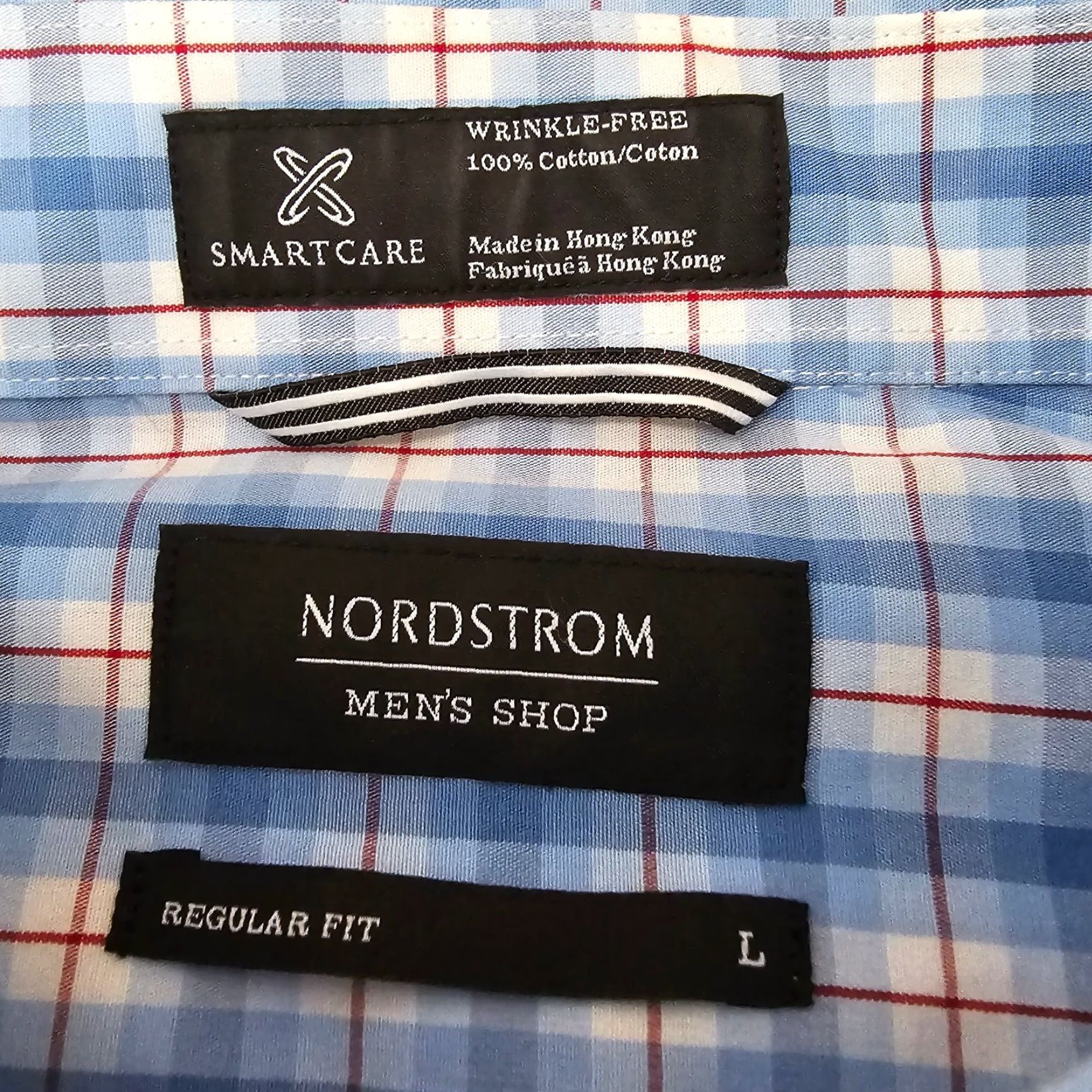 Nordstrom Nordstrom Dress Shirt Mens Large Blue Check Regular Fit Long Sleeve Woven Collared Button Cuff Pockets Size 42R - 3 Thumbnail