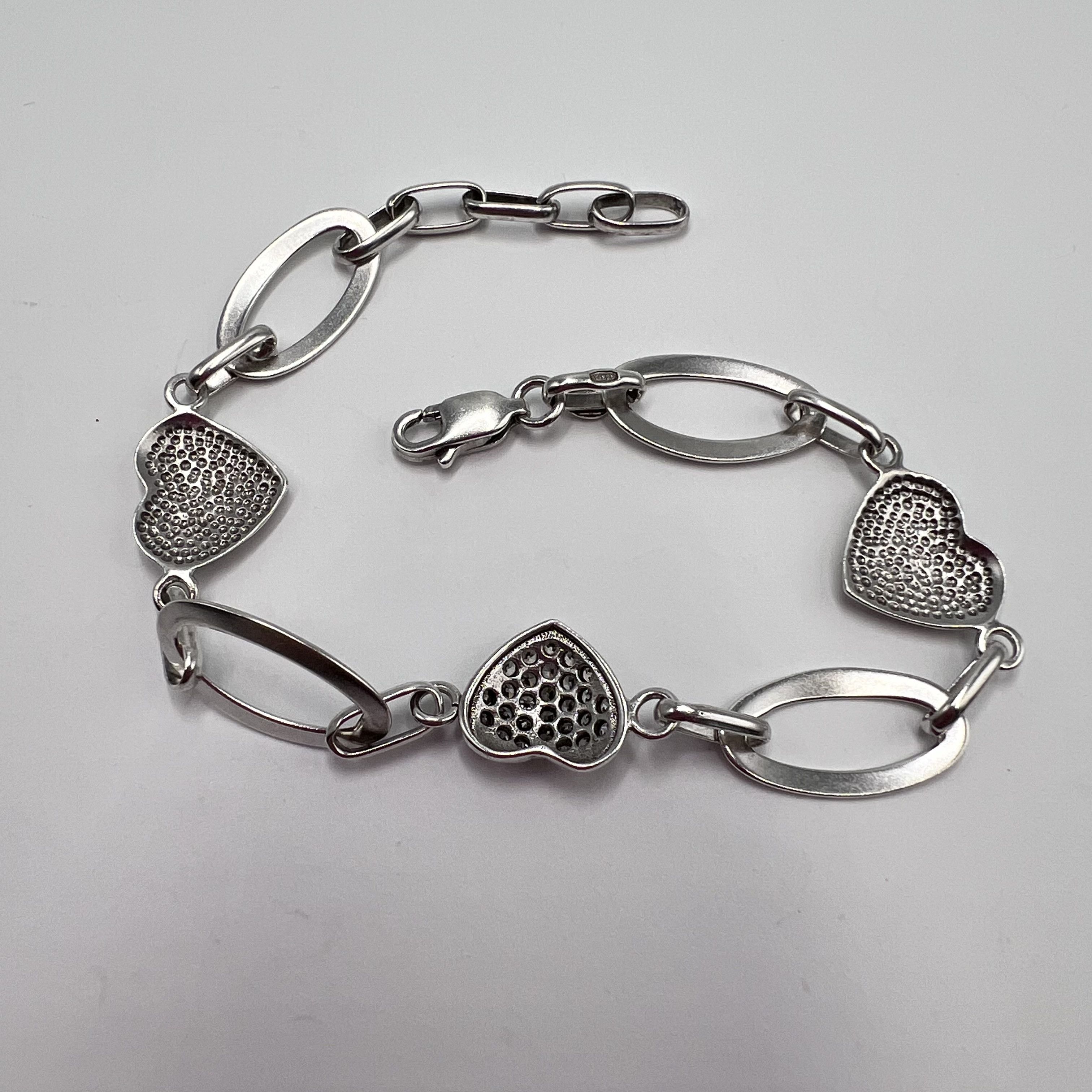 Vintage Bracelet Chain Heart Sterling Silver 925 Jewelry
