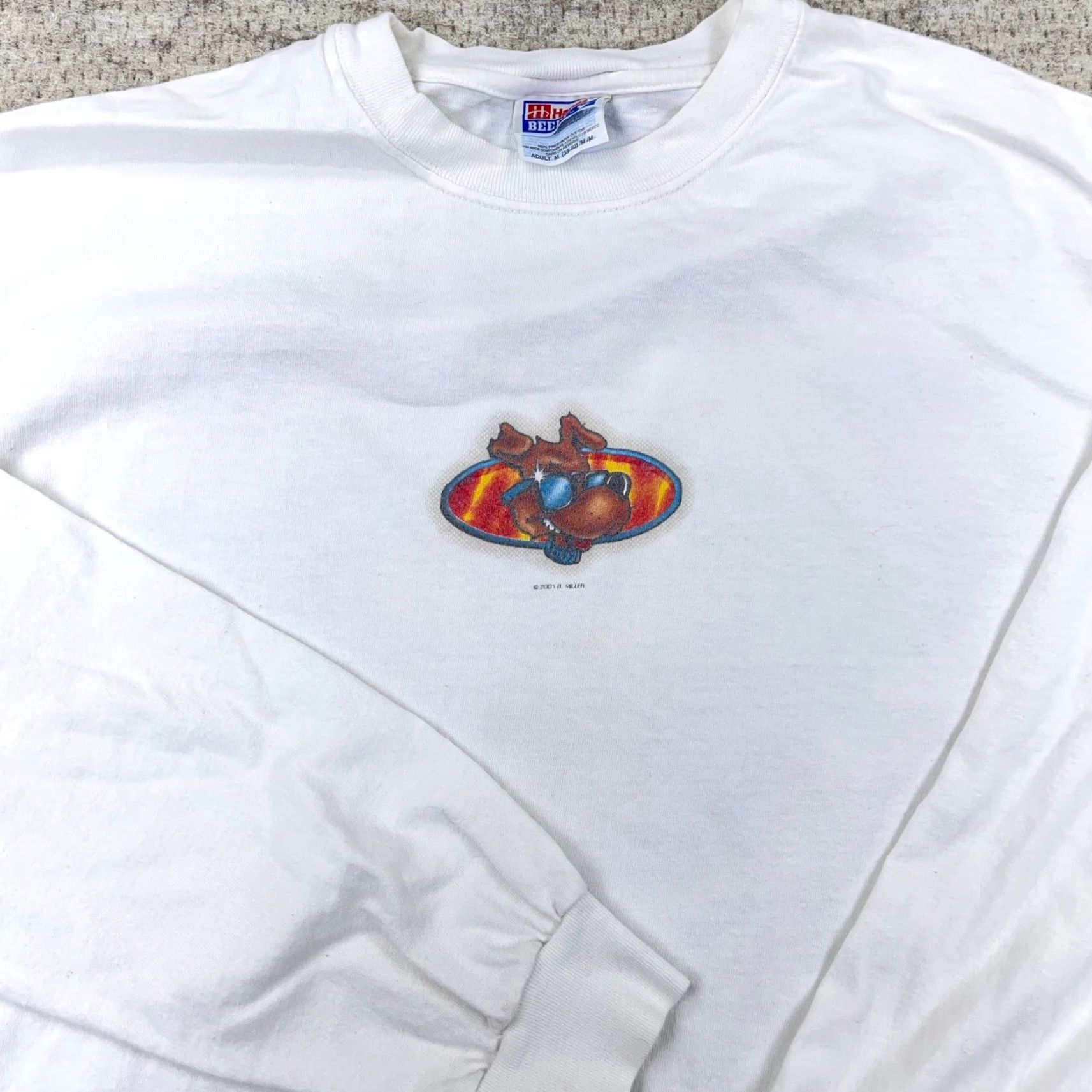 Hanes VINTAGE Hanes Shirt Men M White Knit Crew Neck 1990s 90s Outdoors American Dragon Salty Dog Surf Shop Long Sleeve Regular Fit Size US M / EU 48-50 / 2 - 5 Thumbnail