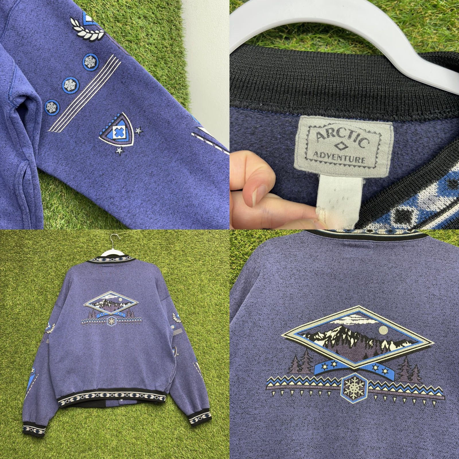 Vintage VINTAGE Arctic Adventure Jacket Mens XL Blue Bomber Jacket Snap Button Up 90s Geometric Snowflake Mountain Graphic Winter Ski Size US XL / EU 56 / 4 - 8 Thumbnail