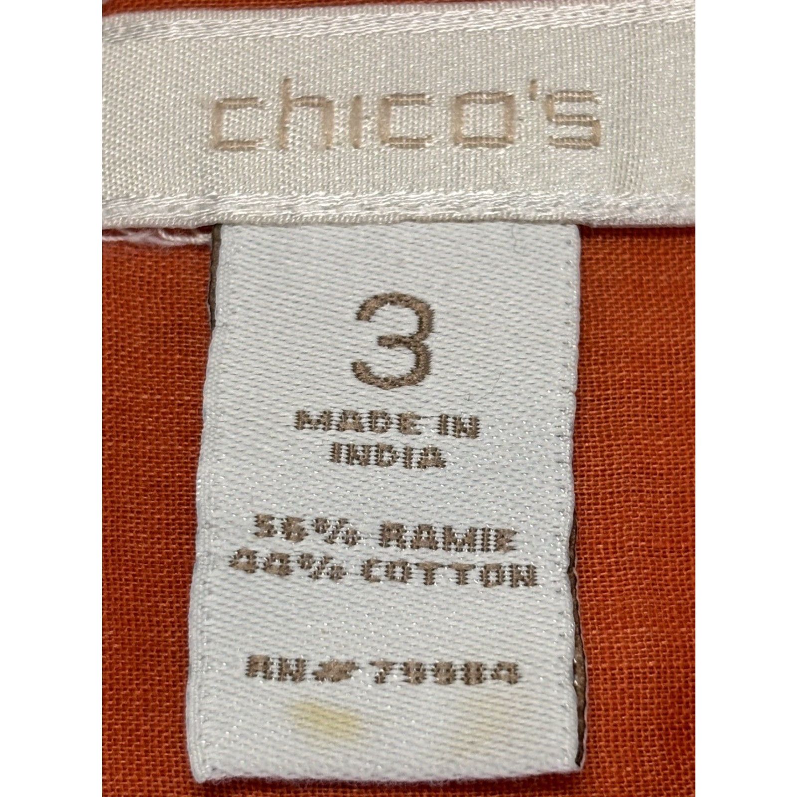 Vintage Chicos Women’s Button-Up Shirt Sz 3 US XL Orange Lightweight Semi Sheer Button-Up Size XL Regular 3/4 Sleeve Collared Cotton Blend Sheer Features Size XL / US 12-14 / IT 48-50 - 5 Thumbnail